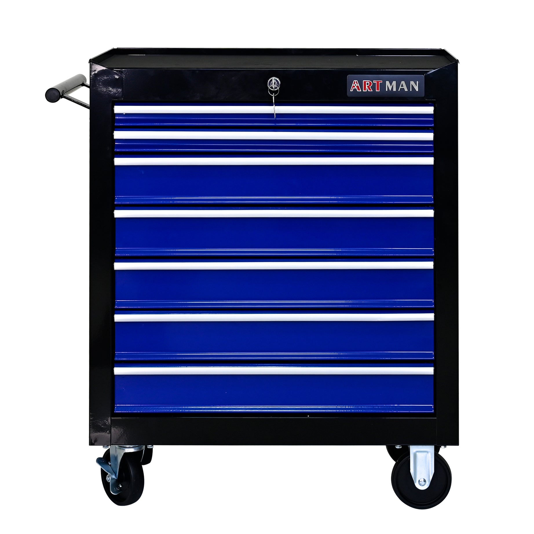 7 DRAWERS MULTIFUNCTIONAL TOOL CART WITH WHEELS-BLACK+BLUE--1