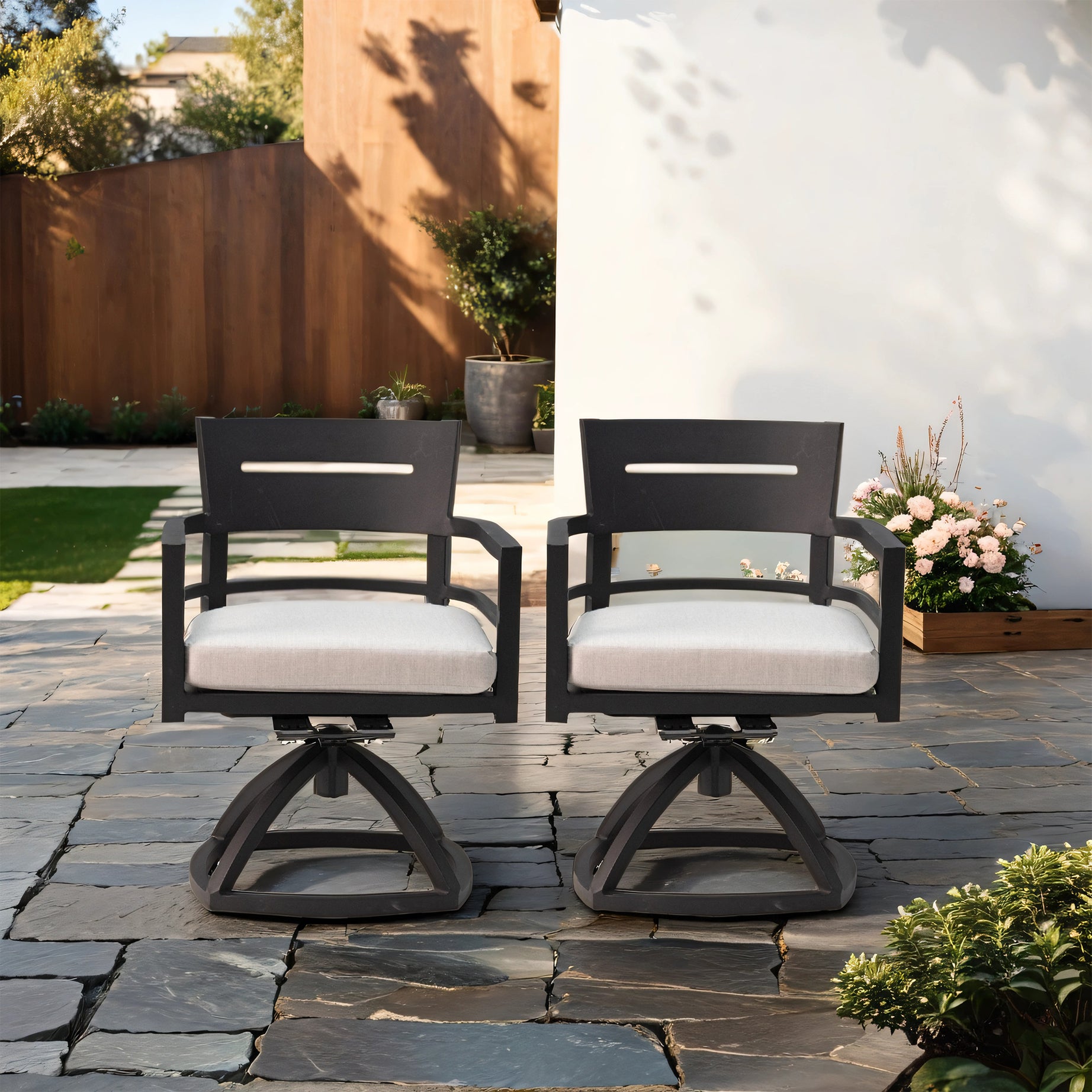 Outdoor Patio Aluminum Swivel Rocker 2PCS with Outdoor-grade Sunbrella Fabric Cushions, Ember Black--1