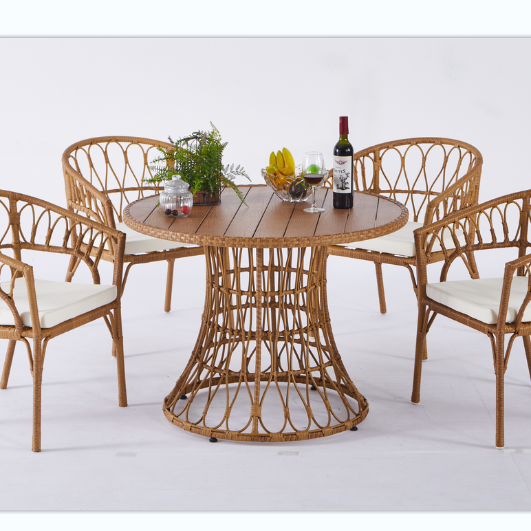 Outdoor dinner simple bamboo woven chair table legs--1