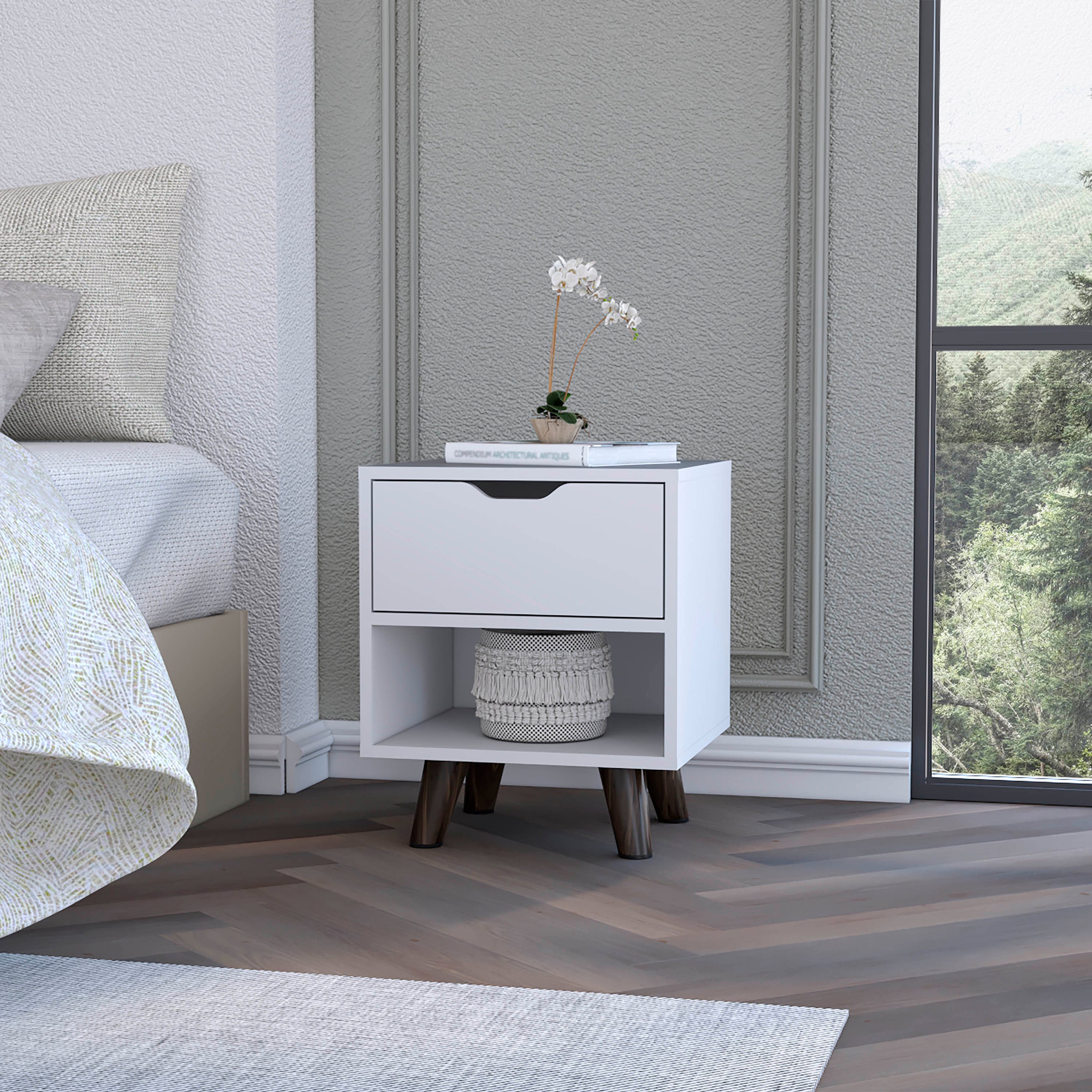 Clayton White 1-Open Storage Shelf Nightstand--1