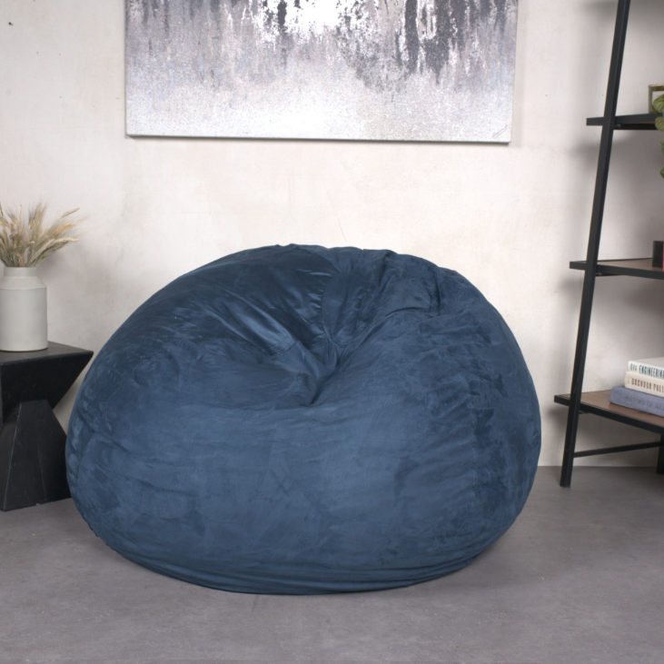 5-Foot Comfortable High-Density Shredded Foam Bean Bag Chair for Kids and Adults, with Removable Microsuede Cover, Ideal Reading and Bedroom Floor Lounge, Midnight Blue--1