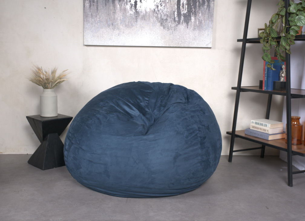 5-Foot Comfortable High-Density Shredded Foam Bean Bag Chair for Kids and Adults, with Removable Microsuede Cover, Ideal Reading and Bedroom Floor Lounge, Midnight Blue--1