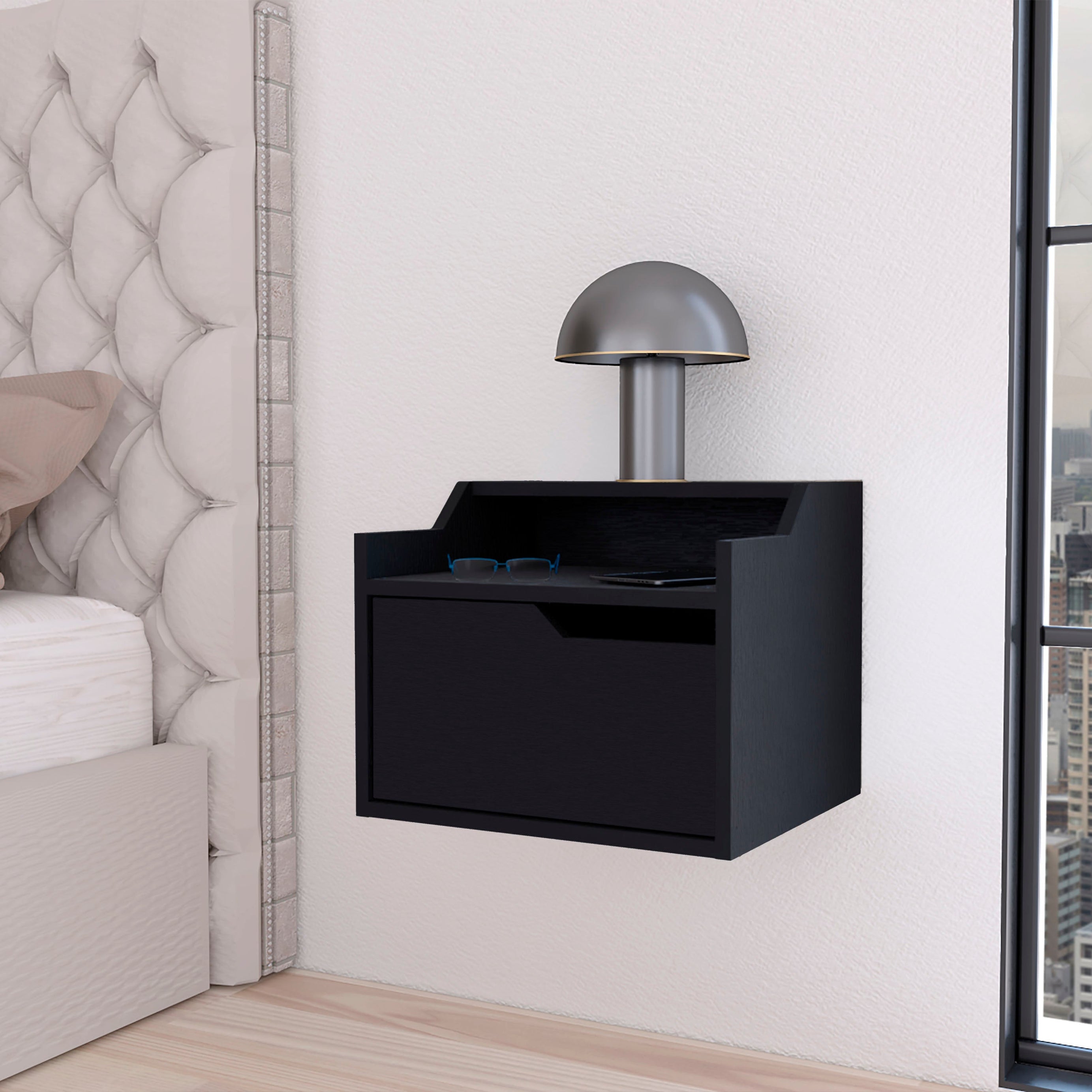 Nolan Black Dual-Shelf Display Floating Nightstand--1