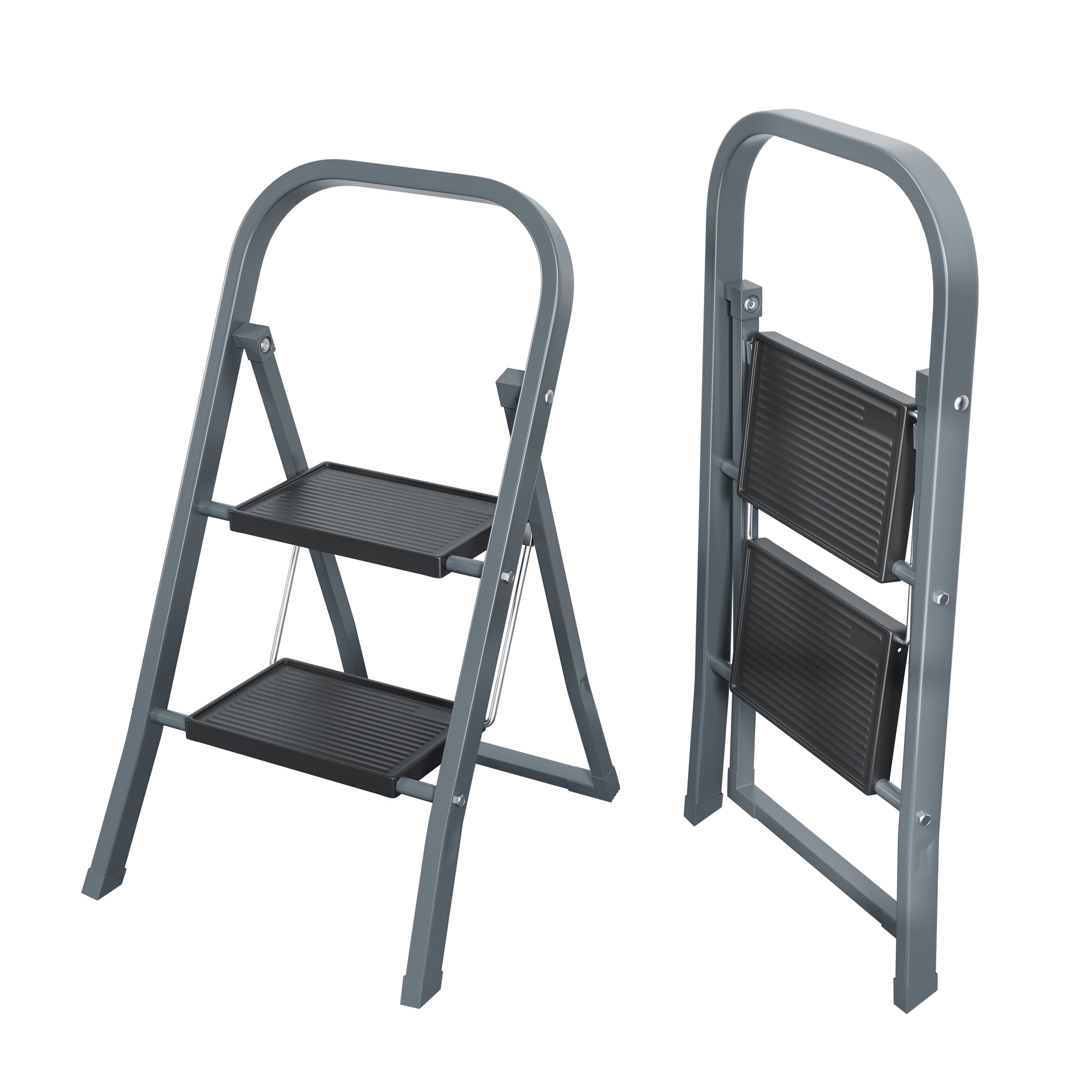 2 Step Ladder, Step Stool for Adults, Folding Step Stool with Wide Anti-Slip Pedal, Sturdy Steel Ladder--1