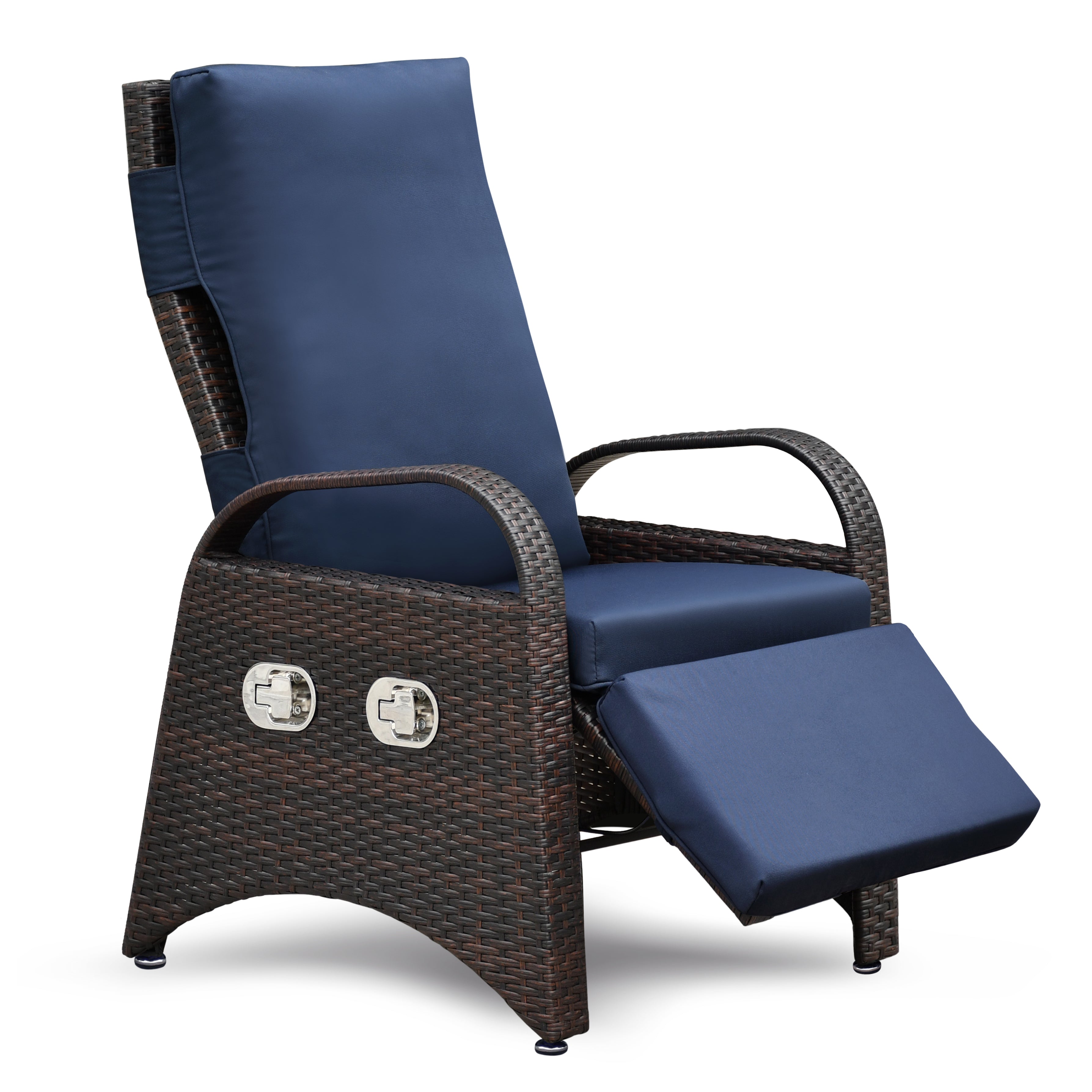 Outdoor Recliner Chair,Separate Adjustment Mechanism PE Wicker Adjustable Reclining Lounge Chair and Removable Soft Cushion,Modern Armchair and Ergonomic for Home, Sunbathing or Relaxation (Navy Blue)--1