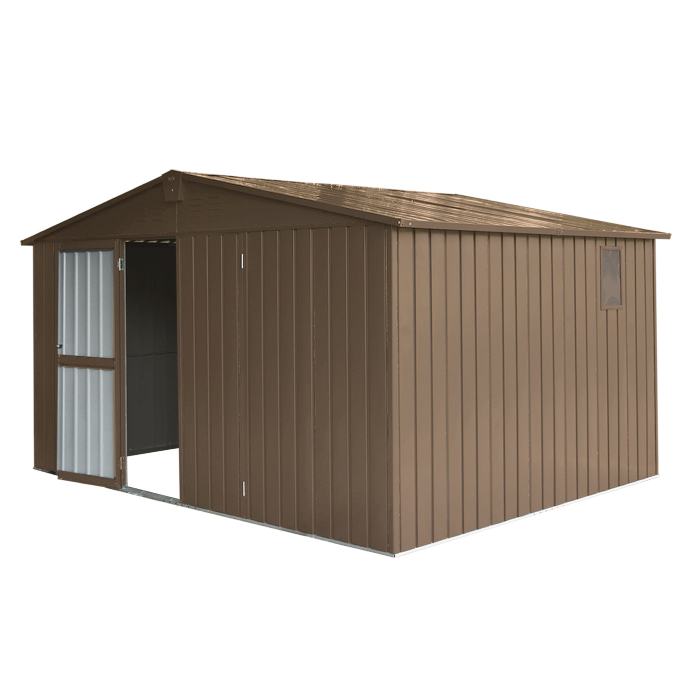 Backyard Storage Shed 11'x 9' with Galvanized Steel Frame & Windows, Outdoor Garden Shed Metal Utility Tool Storage Room with Lockable Door for Patio(Brown)--1