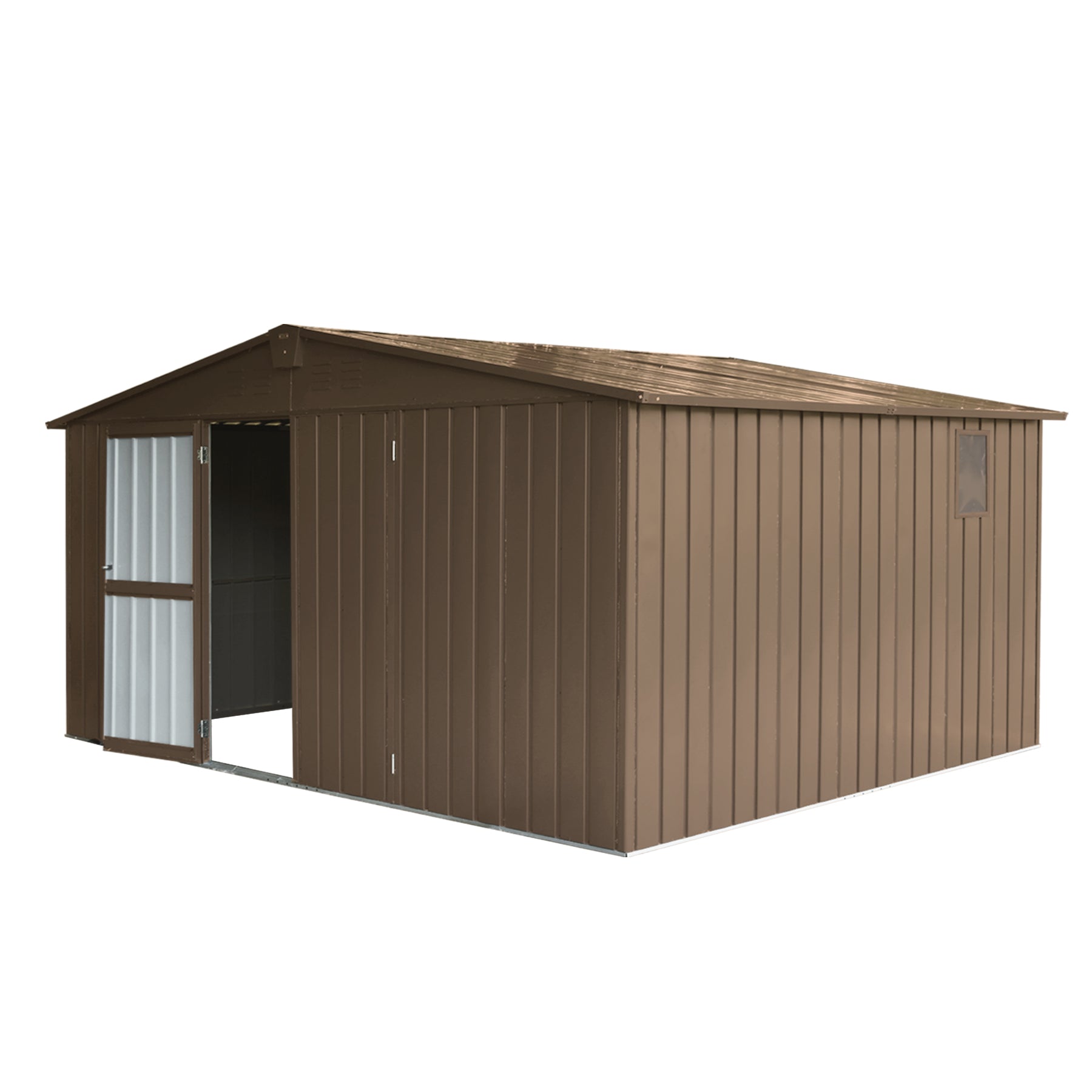 Backyard Storage Shed 11' x 12.5' with Galvanized Steel Frame & Windows, Outdoor Garden Shed Metal Utility Tool Storage Room with Lockable Door for Patio(Brown)--1