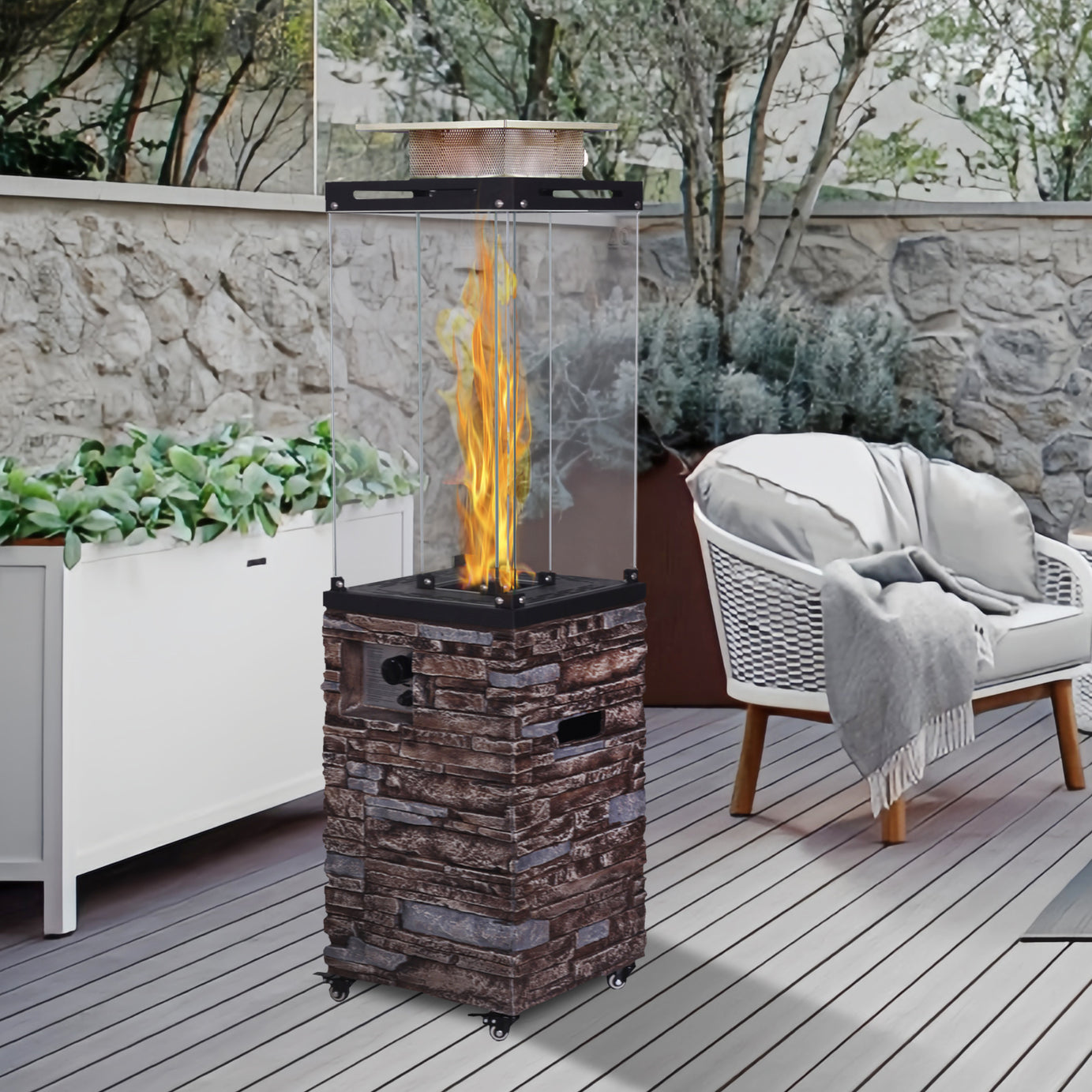 Good Design Faux Stone Texture Tempered Glass Outdoor Propane Gas Fire Heater--1