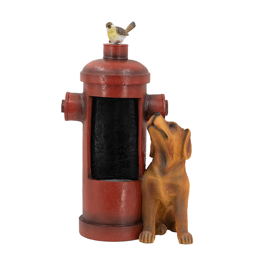 16.2x11x26.8" Red Fire Hydrant Water Fountain with Dog and Bird Accents, Outdoor Fountian with Light and Pump--1