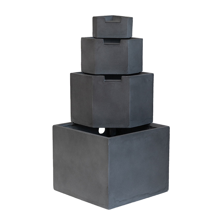 19.7x19.7x41.7" Gray Cement 4 Tier Block Water Fountain Outdoor--1