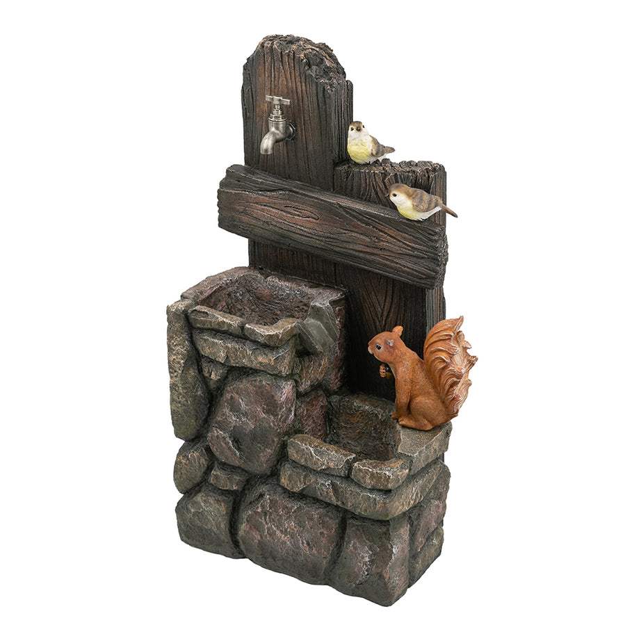 15x14.1x26.4" Decorative Two-Tiered Water Fountain with Woodland Animal Design, Outdoor Fountain with Light and Pump--1