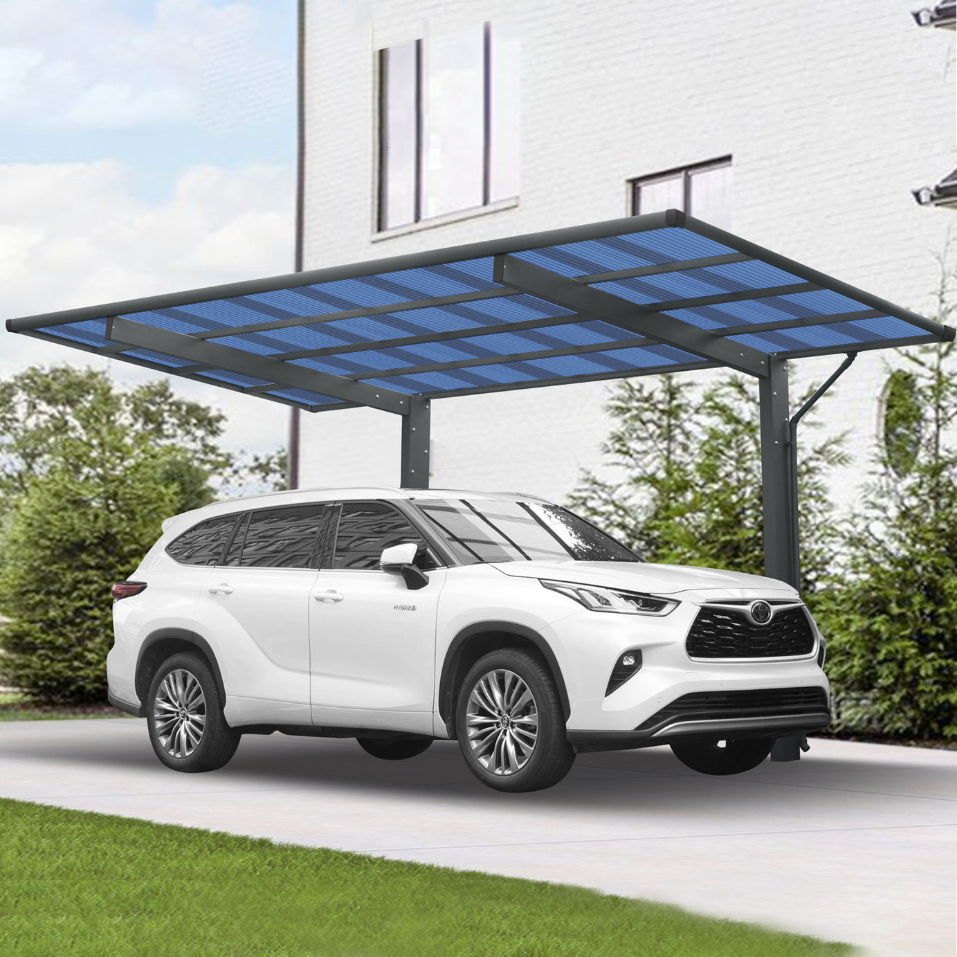 Outdoor Carport, 17.44FT*9FT*11FT Single  Carport Aluminum Metal Frame and Polycarbonate Panels Car Port for Outdoor Driveway Car, Truck--1