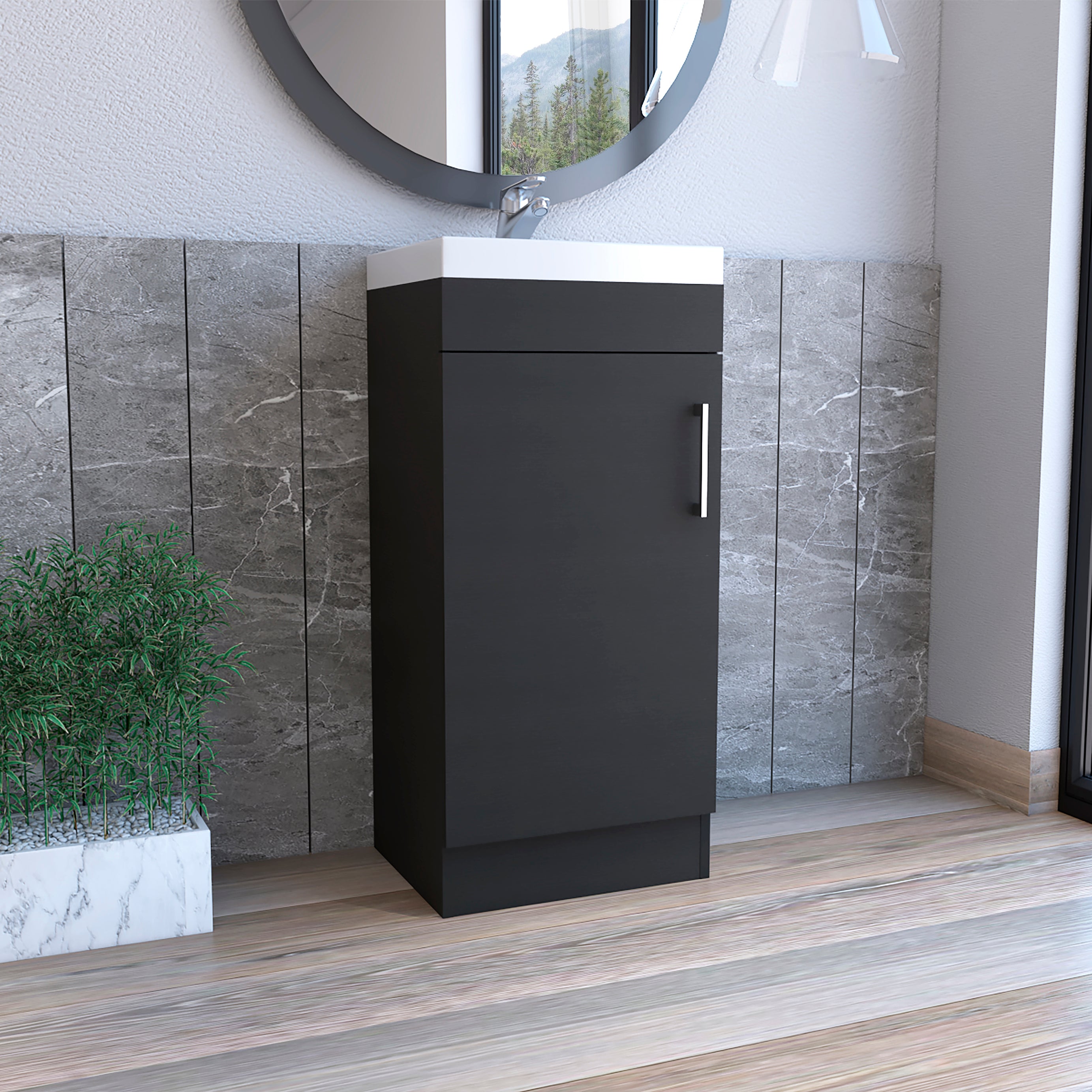 Sevilla Bathroom Vanity, Single Door Cabinet, Black--1