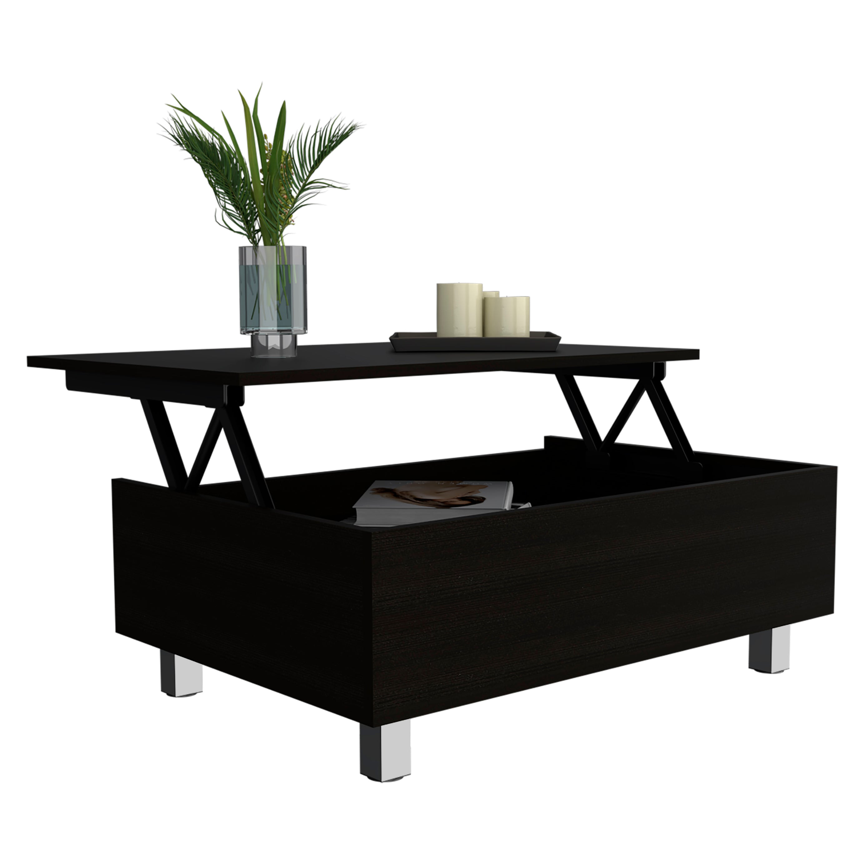 Aran Lift Top Coffee Table, Storage Compartment, Black--3