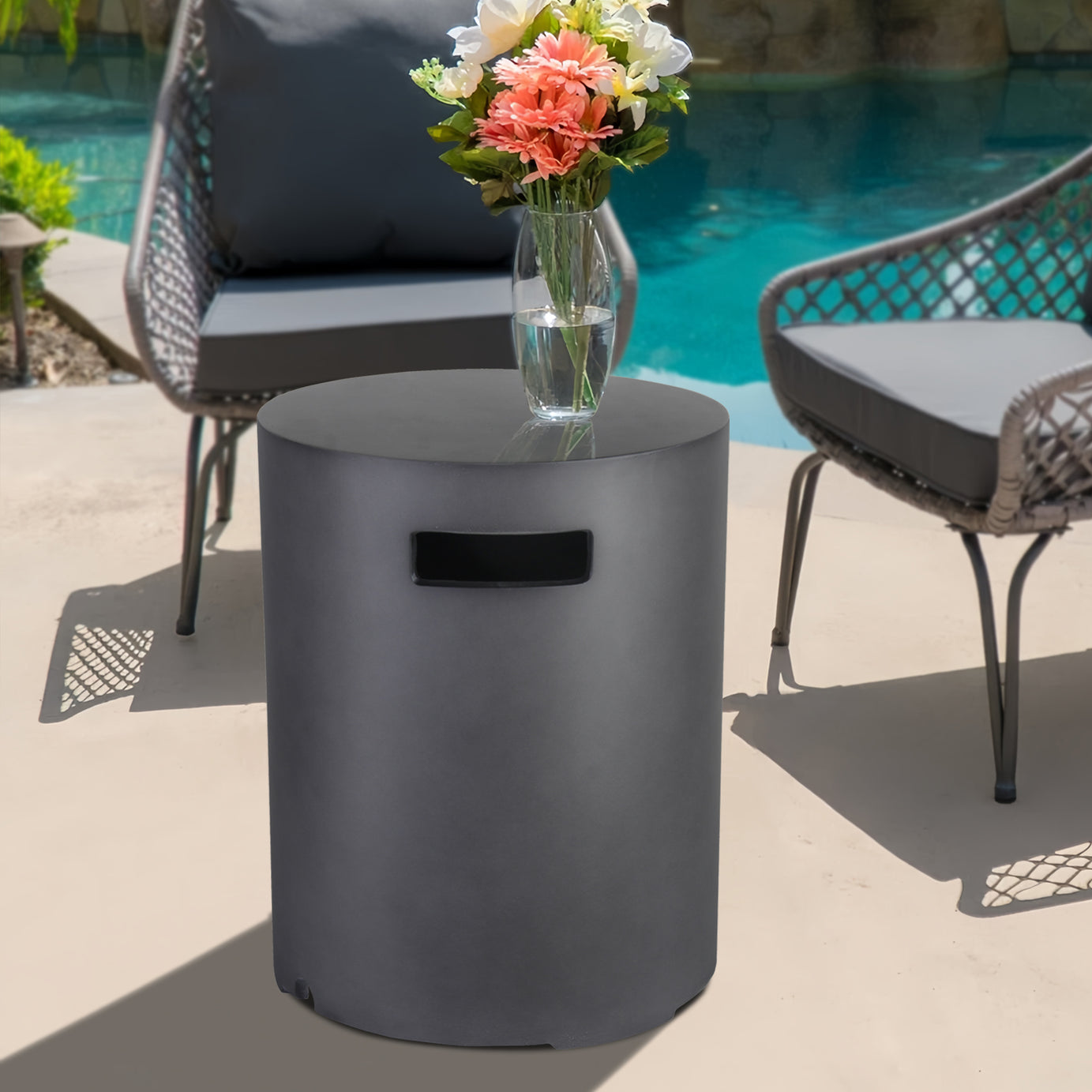 Faux Dark Concrete Texture Fire Pit Cover Outdoor Gas Tank--1