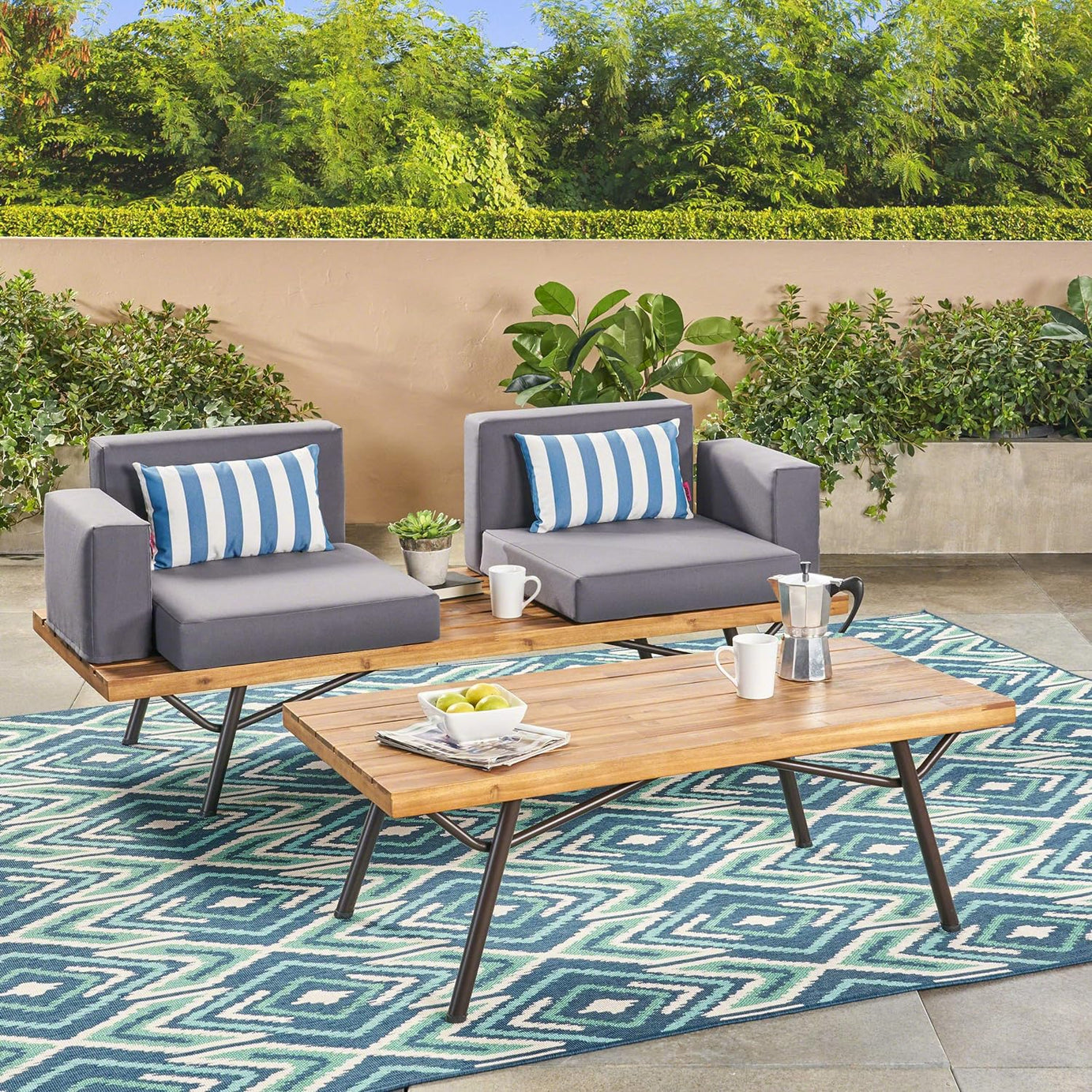 Canoga Outdoor Industrial Loveseat with Coffee Table--1