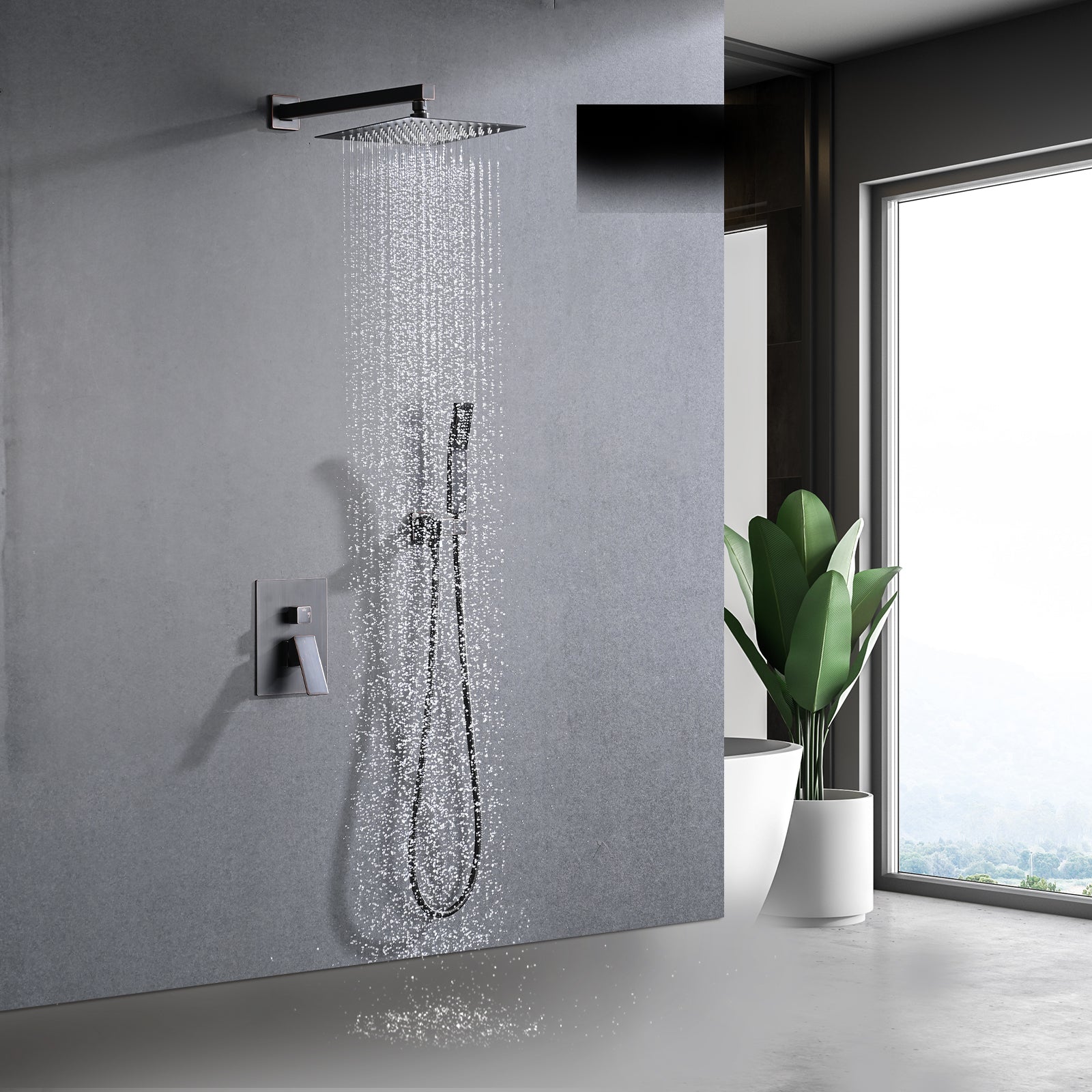 Shower System Shower Faucet Combo Set Wall Mounted with 10" Rainfall Shower Head and handheld shower faucet--1