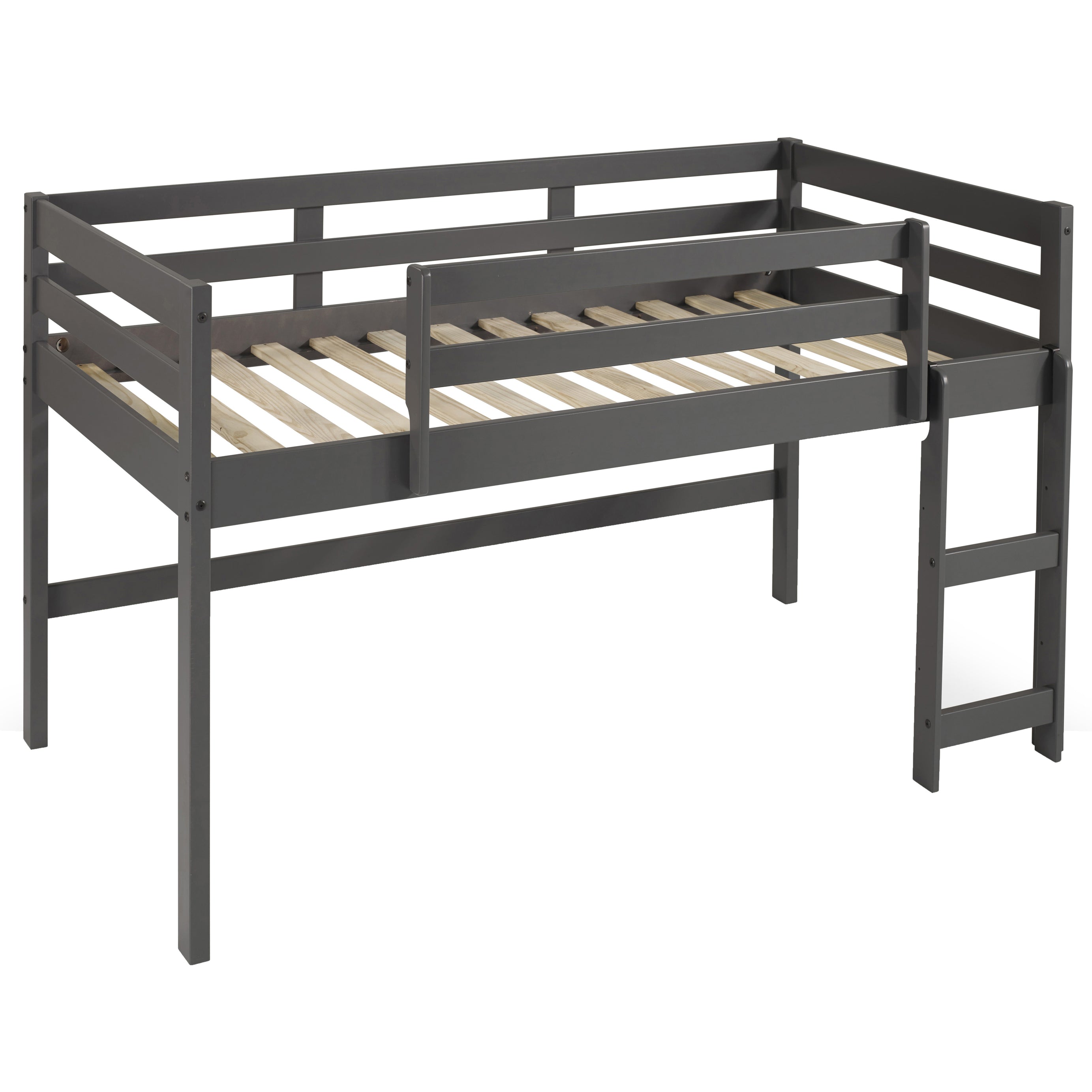 Grey Twin Loft Bed with Reversible Ladder--1