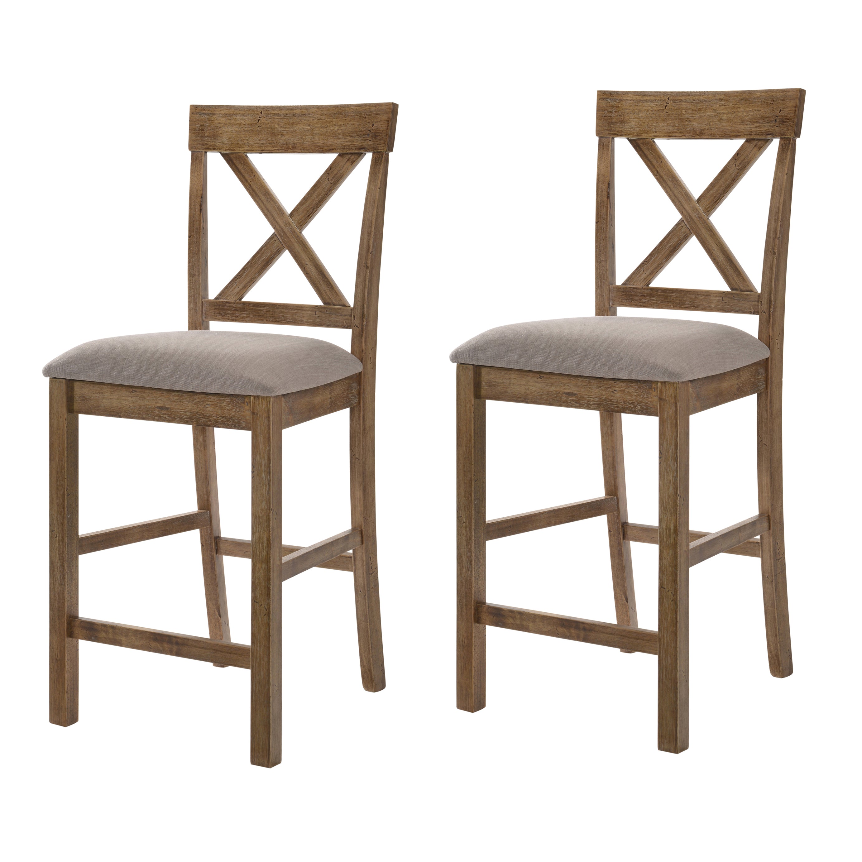 Tan and Weathered Oak Counter Height Stools with Cross Back (Set of 2)--1