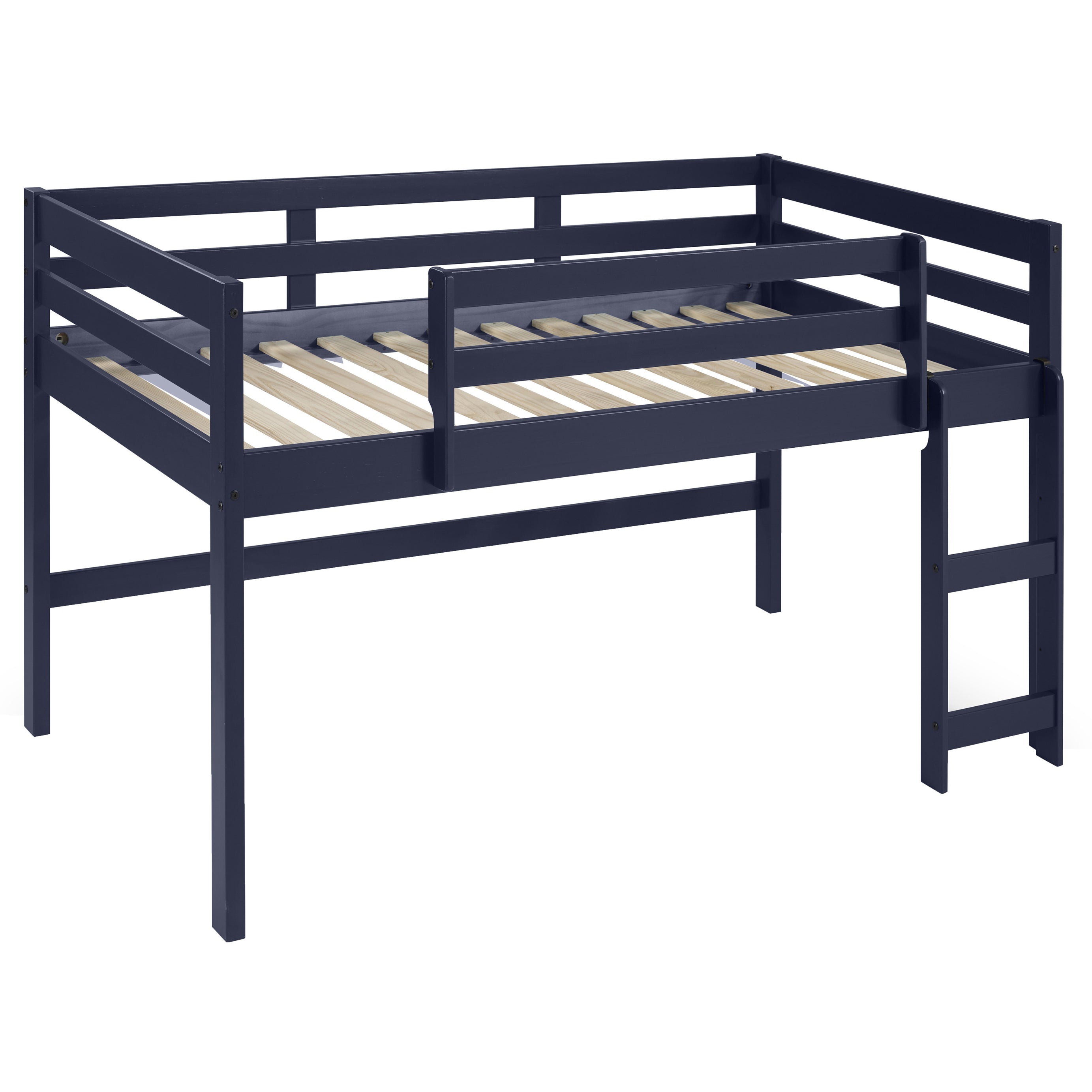 Navy Blue Twin Loft Bed with Reversible Ladder--1