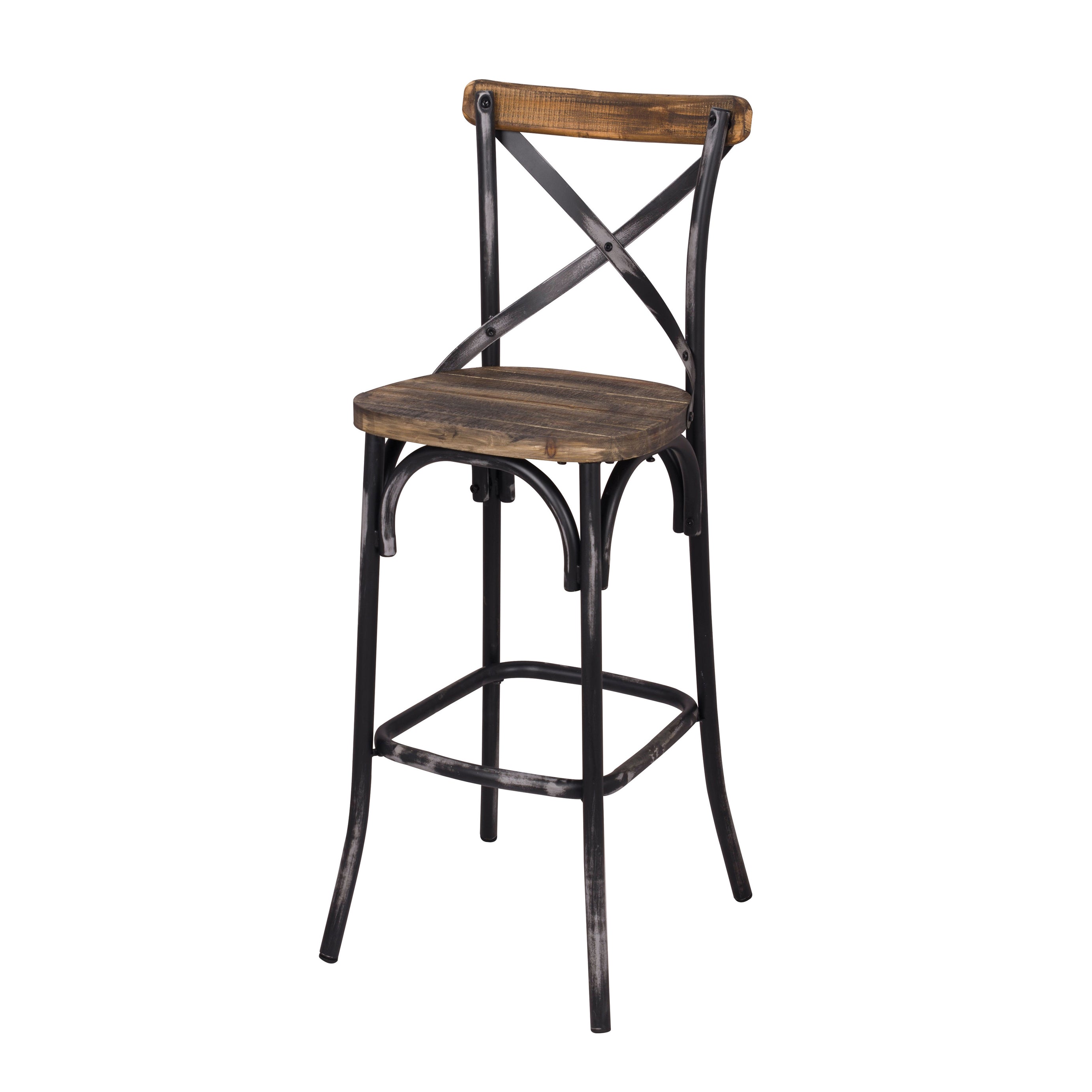 Antique Black and Antique Oak Bar Stool with Cross Back--2