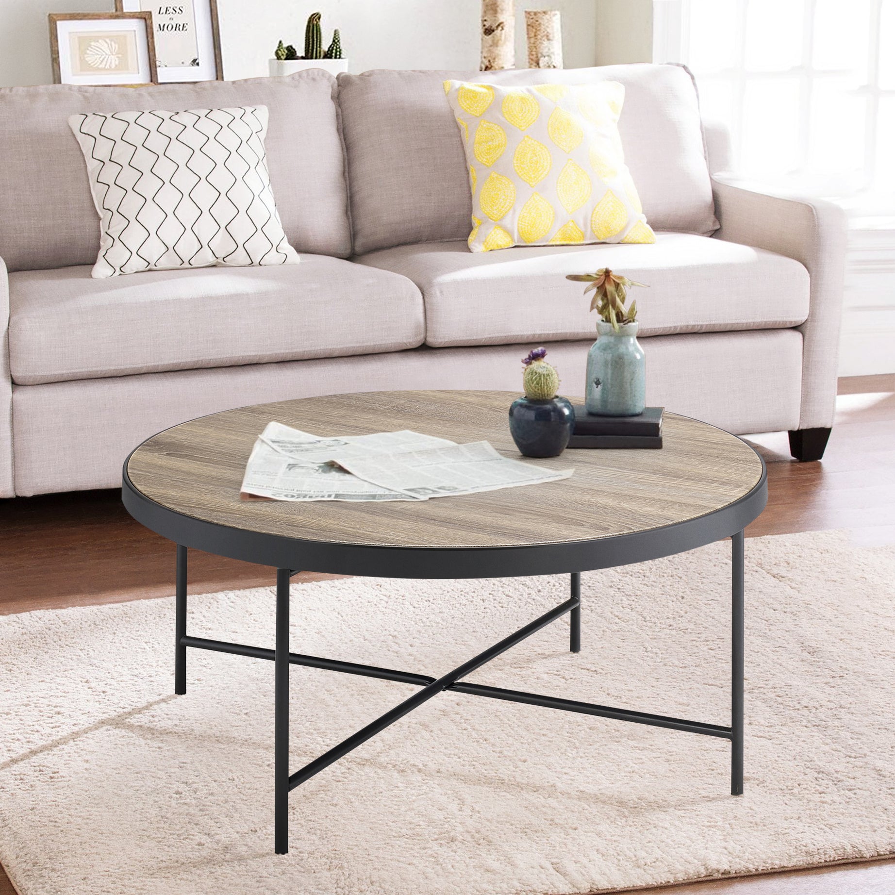 Weathered Grey Oak and Black Coffee Table--1