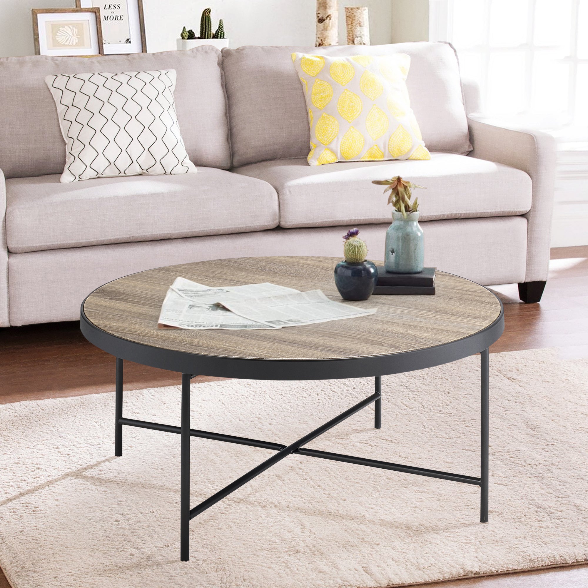 Weathered Grey Oak and Black Coffee Table--1