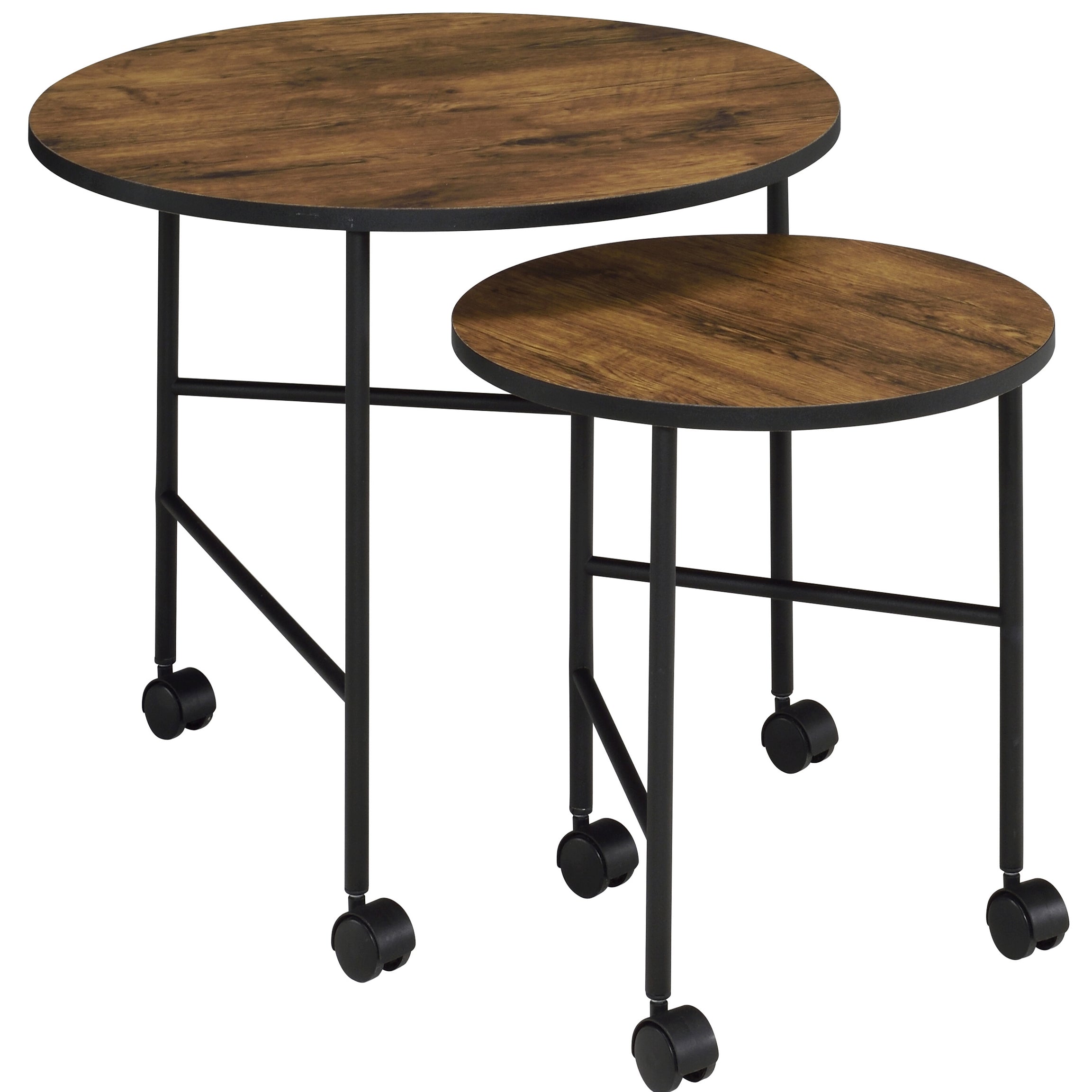 Vintage Oak and Black 2 Pieces Nesting Tables--1