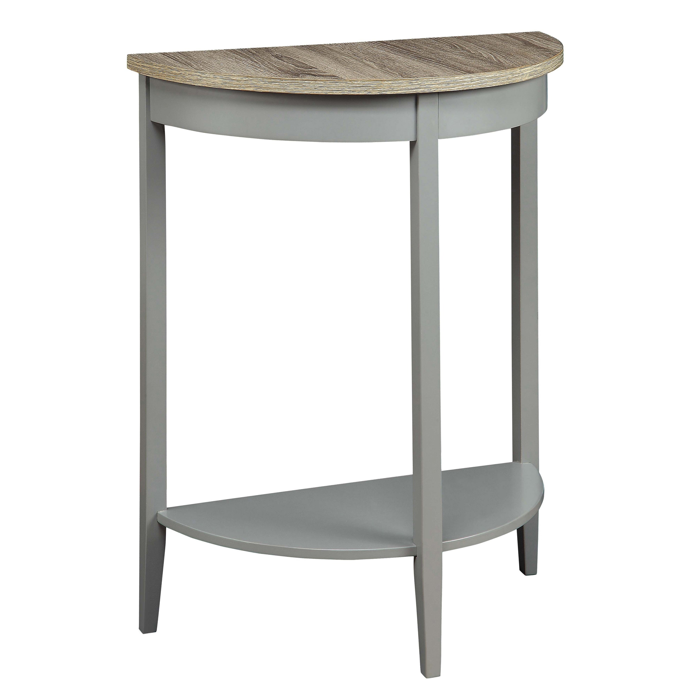 Grey Oak and Grey Half Moon Console Table with Bottom Shelf--1