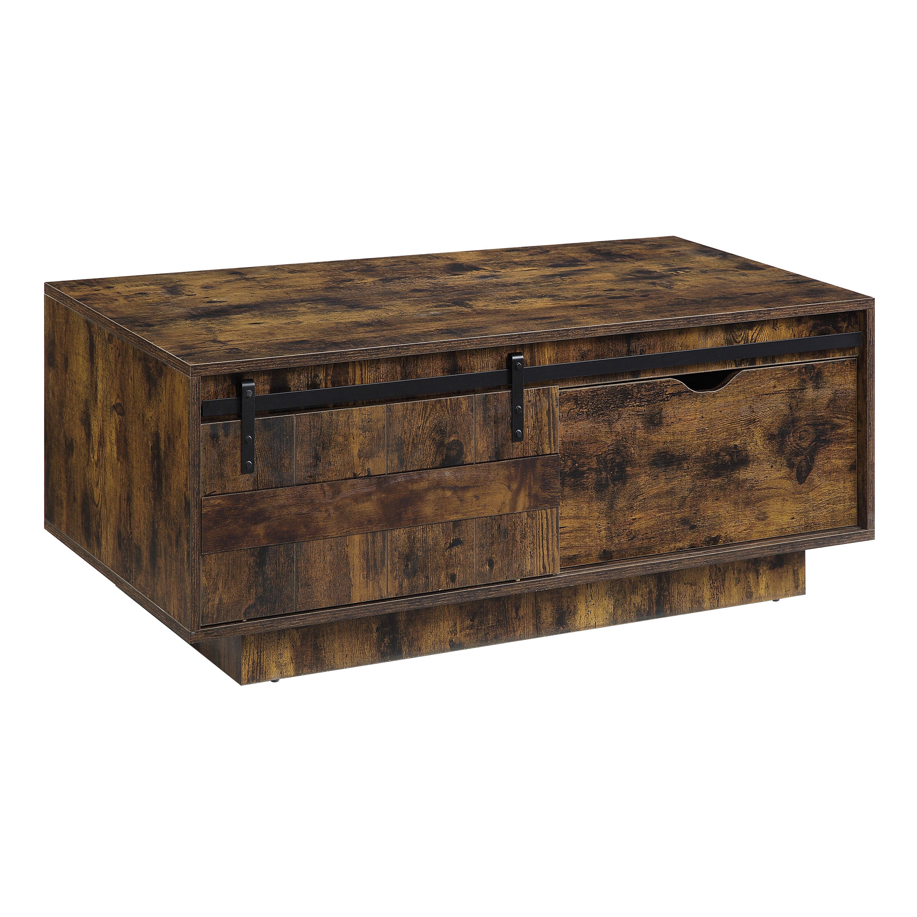 Rustic Oak Coffee Table with Sliding Barn Door--1