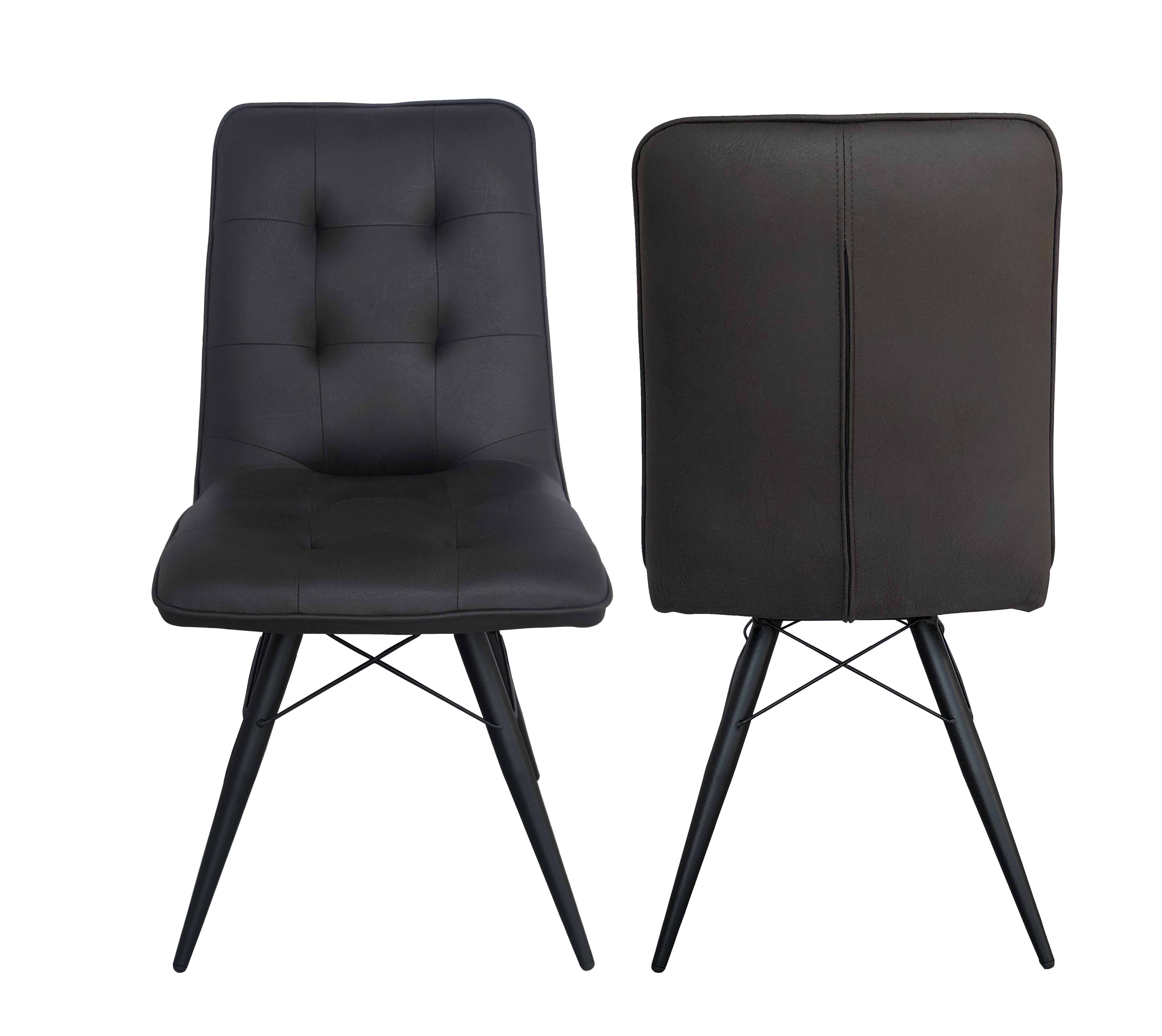 Upholstery Modern Chic Side Chair Fabric & Metal Legs In Dark Grey Set of 2--1