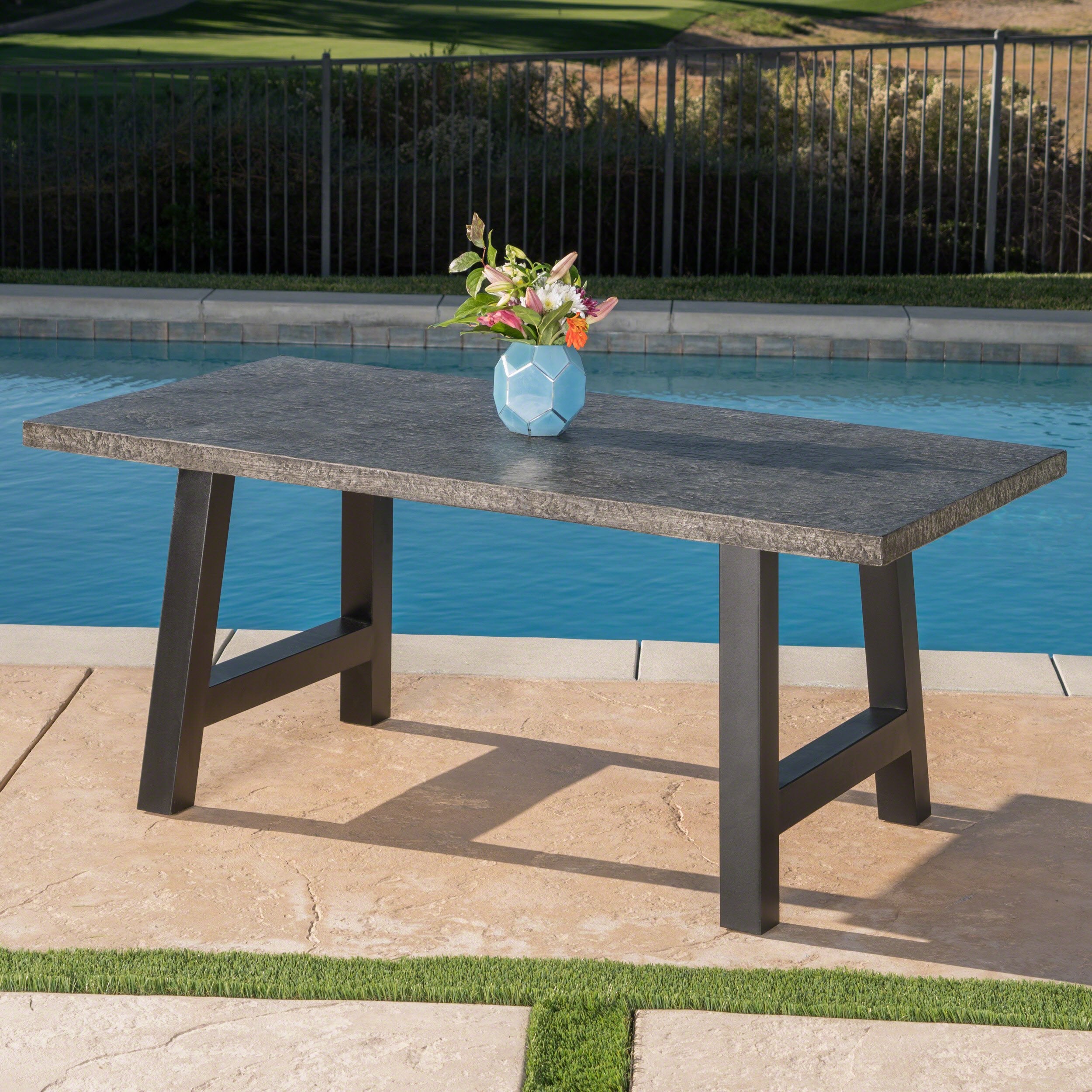 VALENCIA OUTDOOR CONCRETE DINNING TABLE(GREY)--1