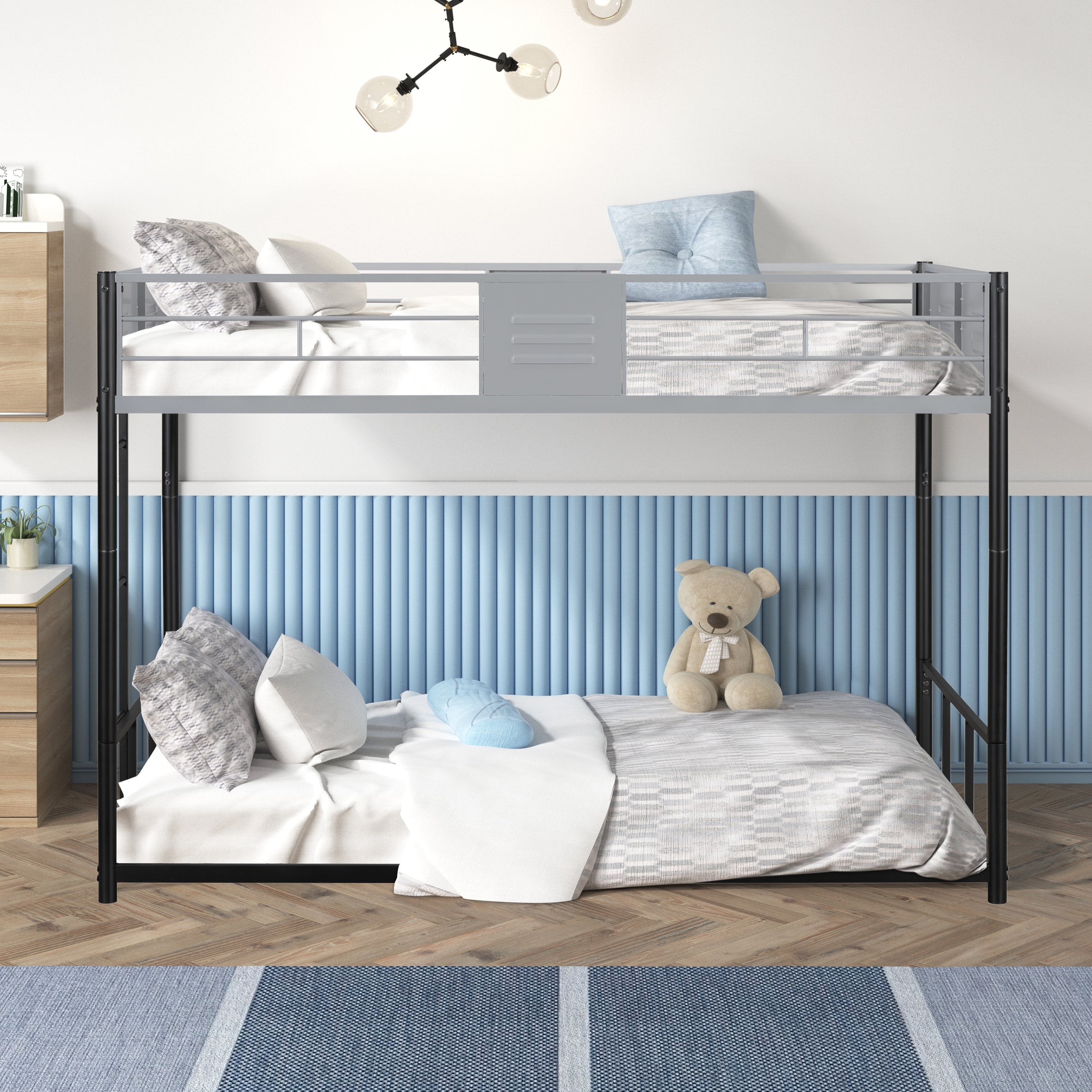 Metal Twin over Twin Bunk Bed with Vent Board/ Heavy-duty Sturdy Metal/ Noise Reduced/ Safety Guardrail/ CPC Certified--1