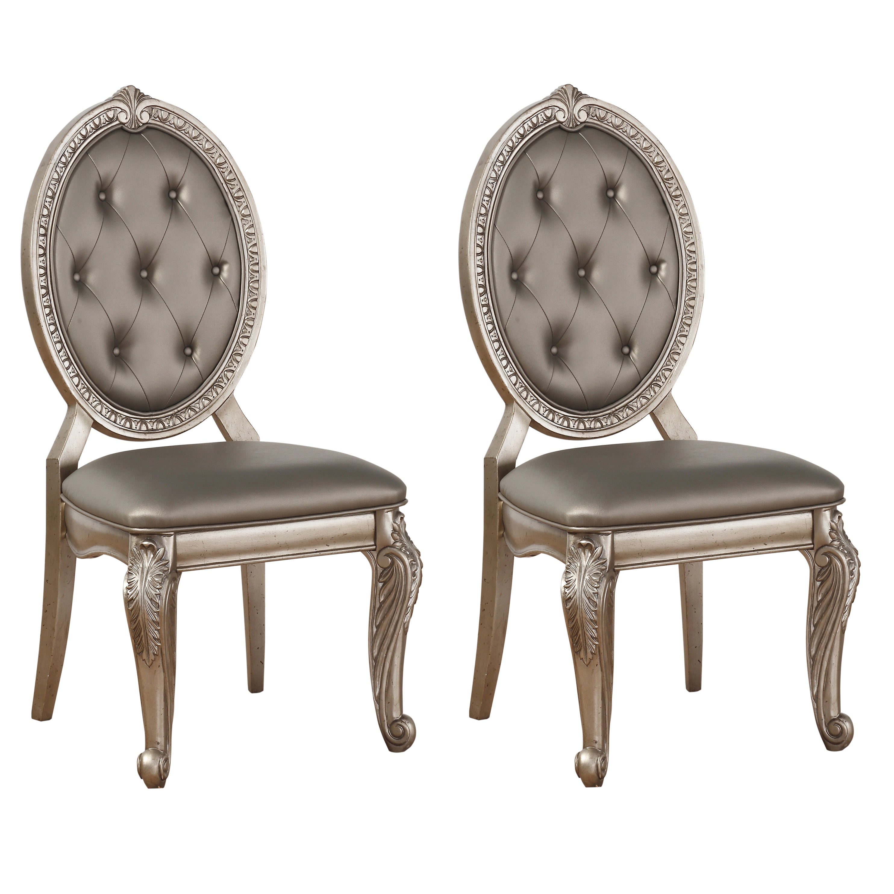 Grey and Antique Silver Tufted Back Side Chairs (Set of 2)--1