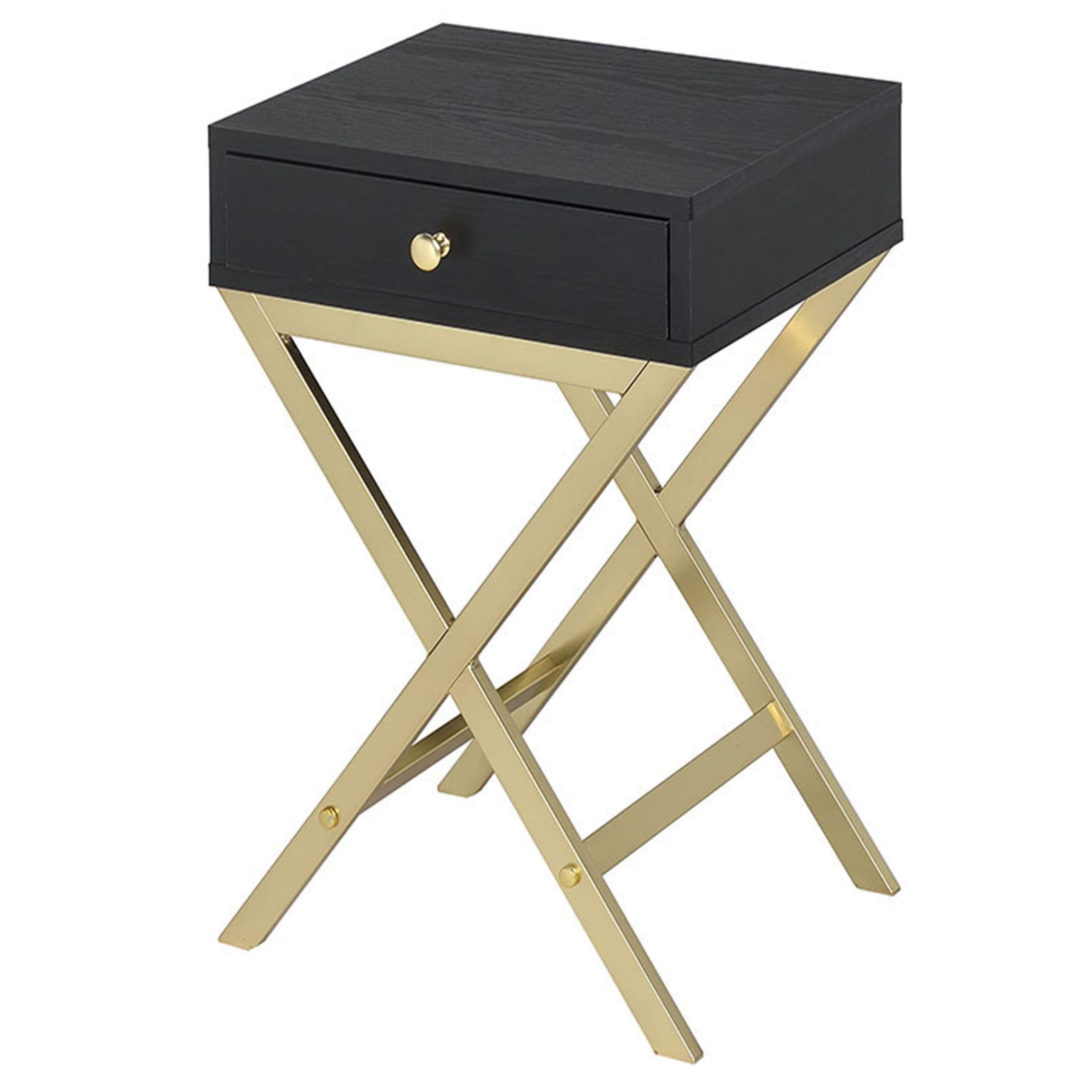 Black and Brass 1-Drawer Rectangular Accent Table--1