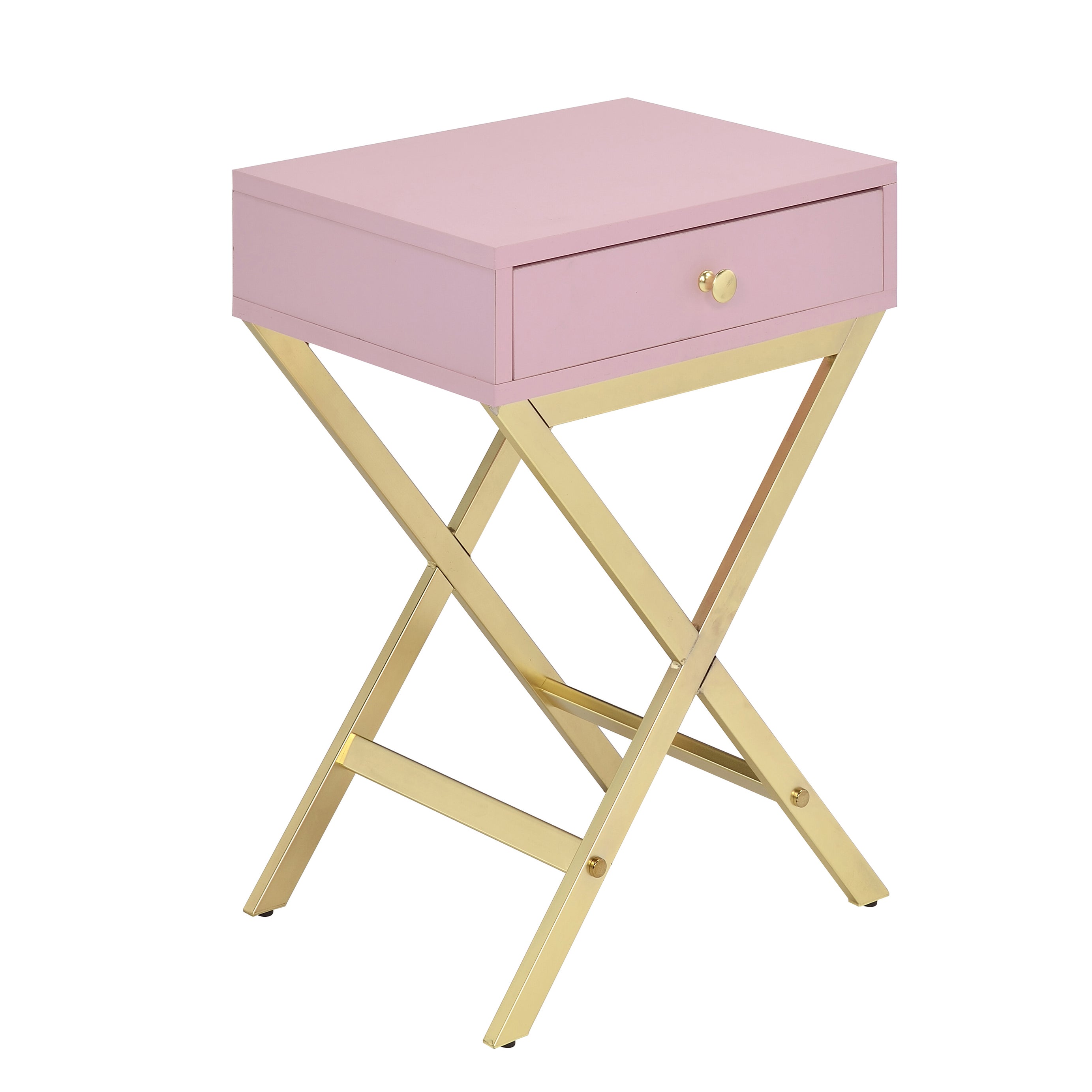 Pink and Gold 1-Drawer Rectangular Accent Table--1