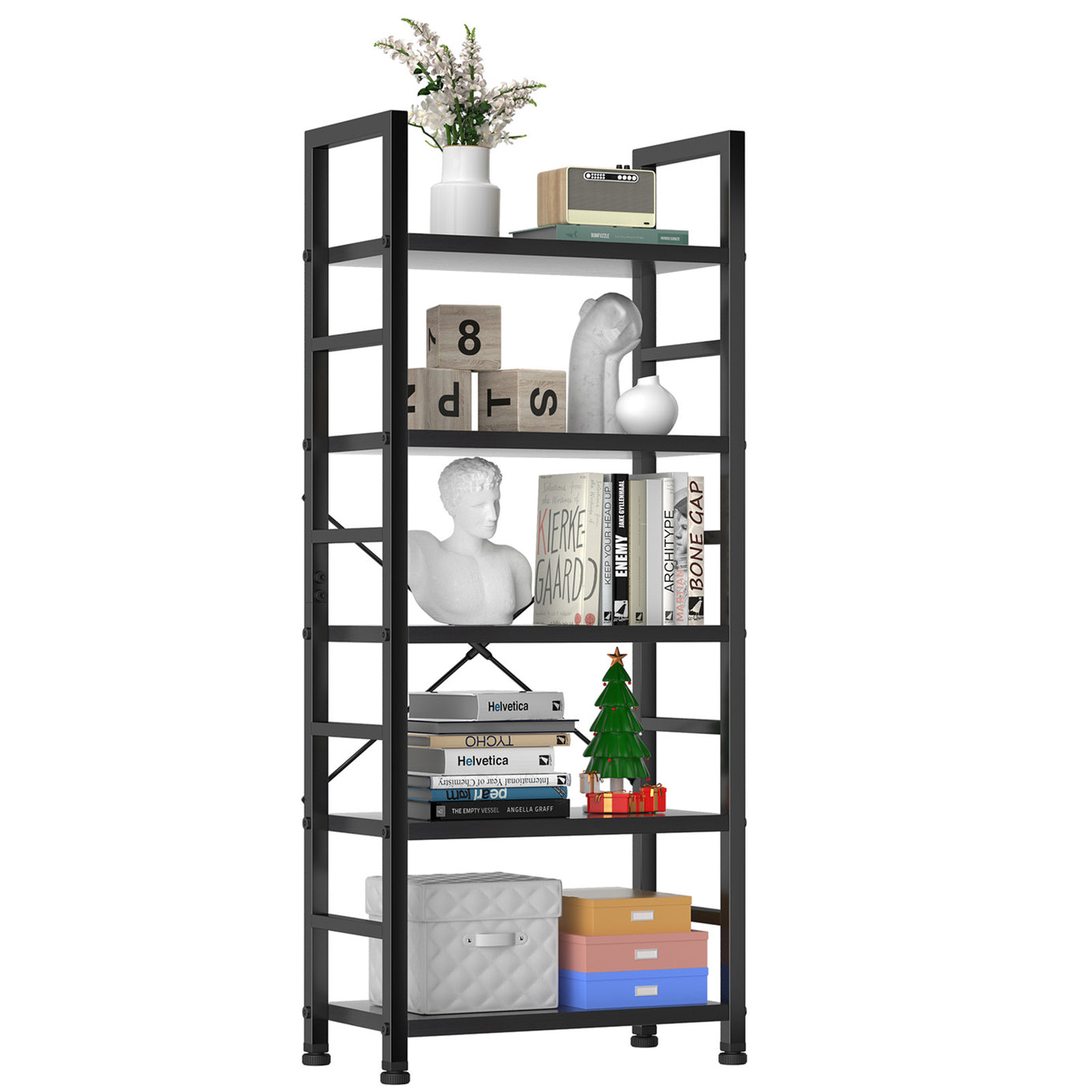 5 shelves, home office and living room, multifunctional display stand for books, black--1