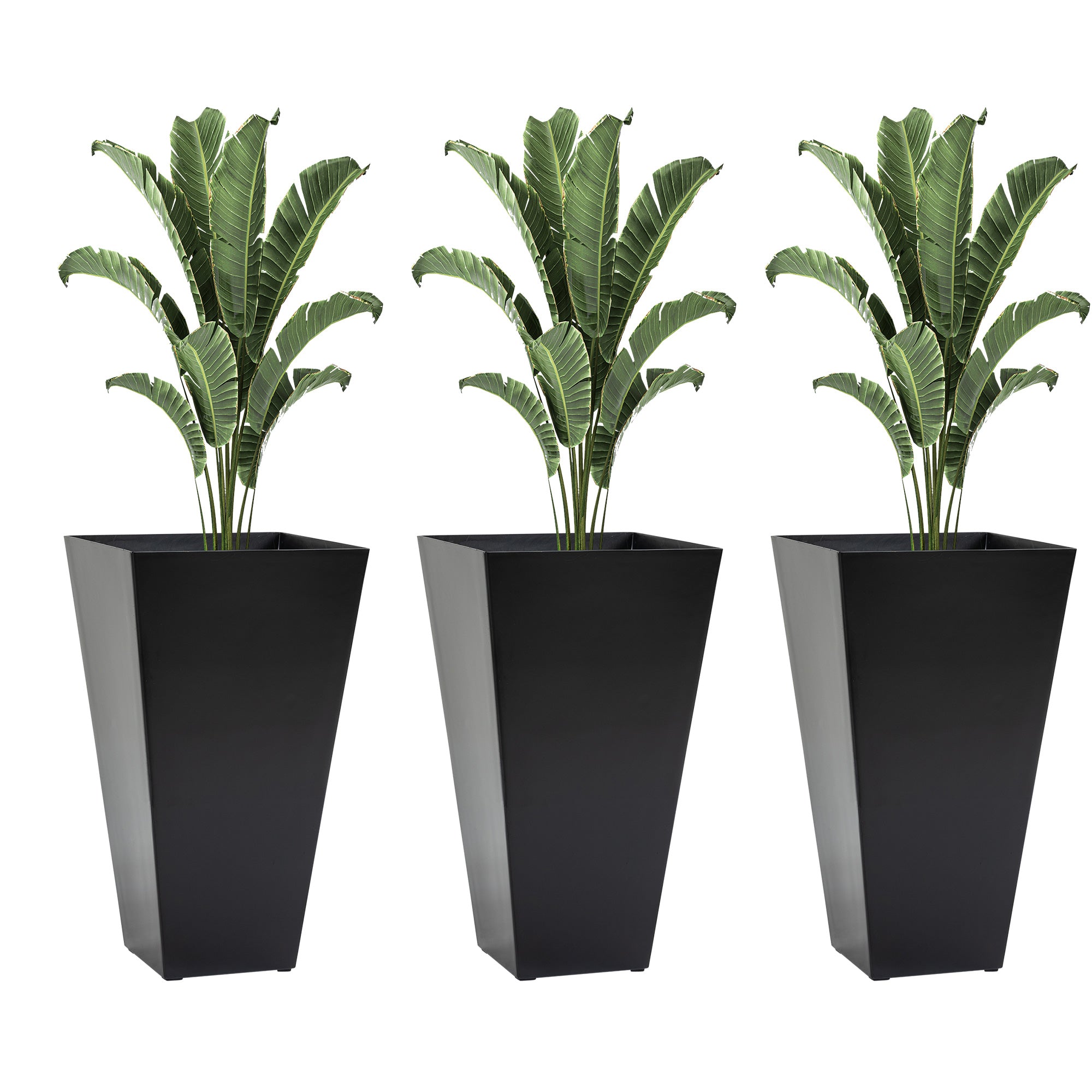 Outsunny Set of 3 Tall Planters with Drainage Hole, 28" Outdoor Flower Pots, Indoor Planters for Porch Patio and Deck, Black--1