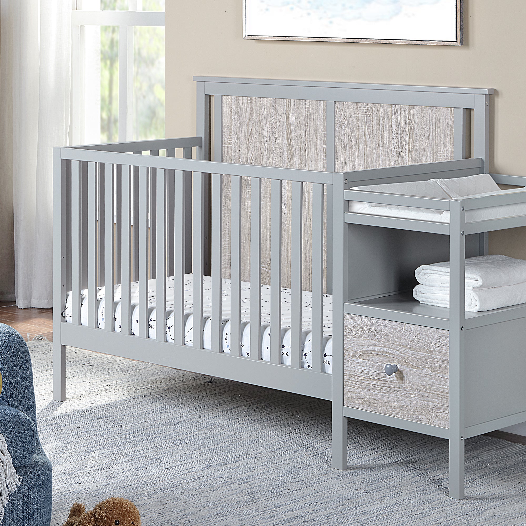 Connelly 4-in-1 Crib and Changer Combo Gray/Rockport Gray--1