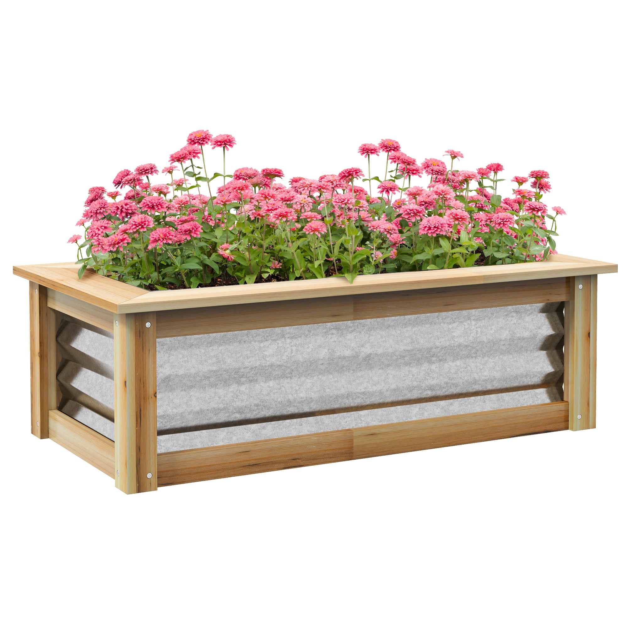 Outsunny Raised Garden Bed Kit, Outdoor Planter Box, Galvanized Metal Reinforced with Wood, Stock Tank for Growing Flowers, Herbs and Vegetables--1