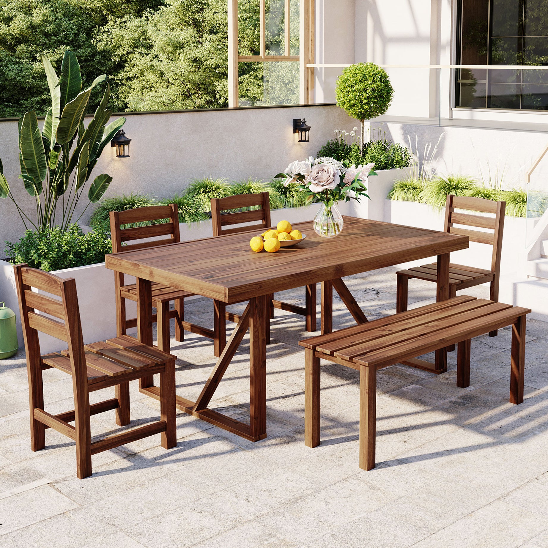 U_Style   High-quality Acacia Wood Outdoor Table and Chair Set, Suitable for Patio, Balcony, Backyard--1