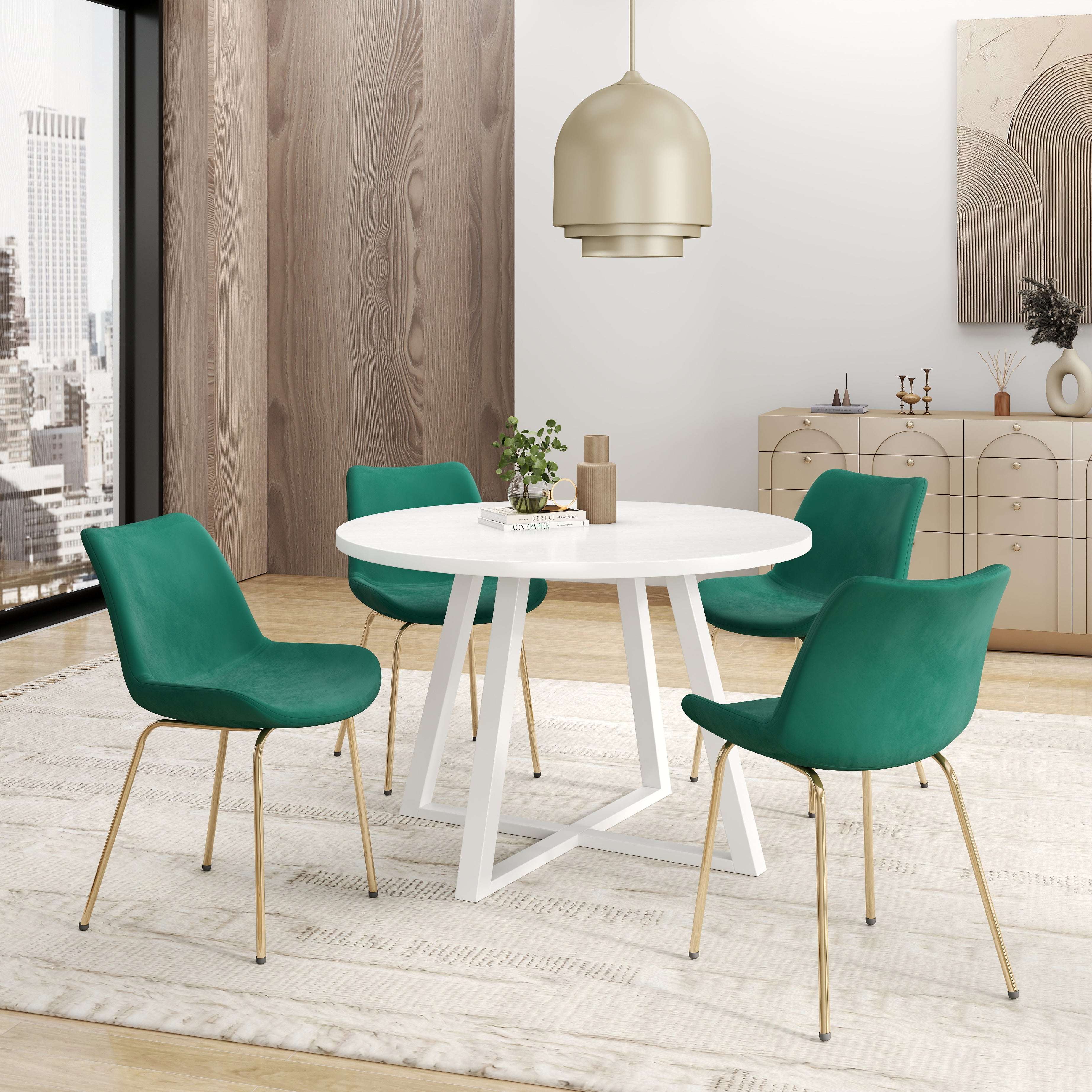 Avant 5-Piece Round Dining Set, Trestle Dining Table with 4 Side Chairs--1