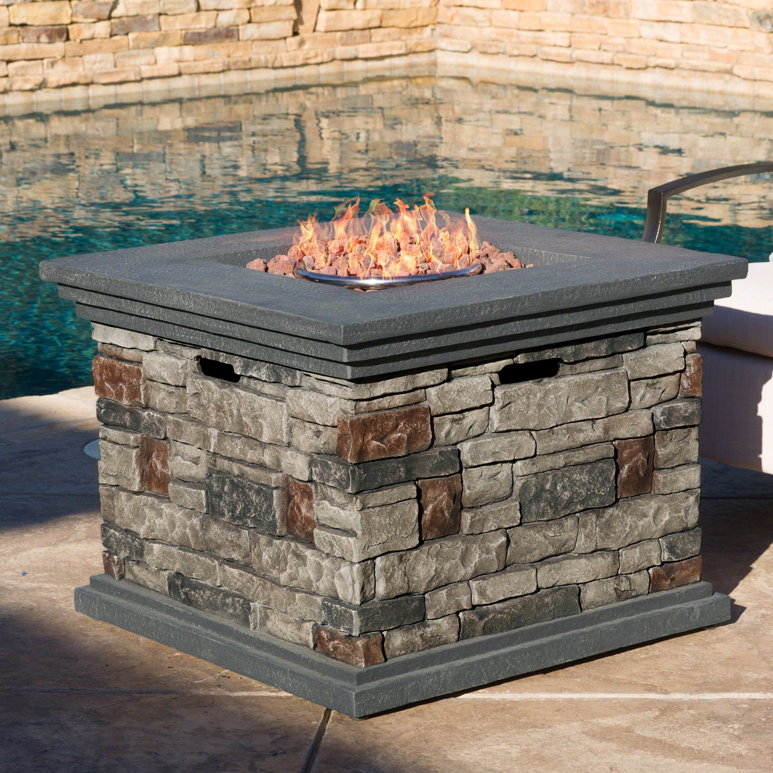 [Ship to Canada only]32" STONE SQUARE MGO FIRE PIT - 40000 BTU--1