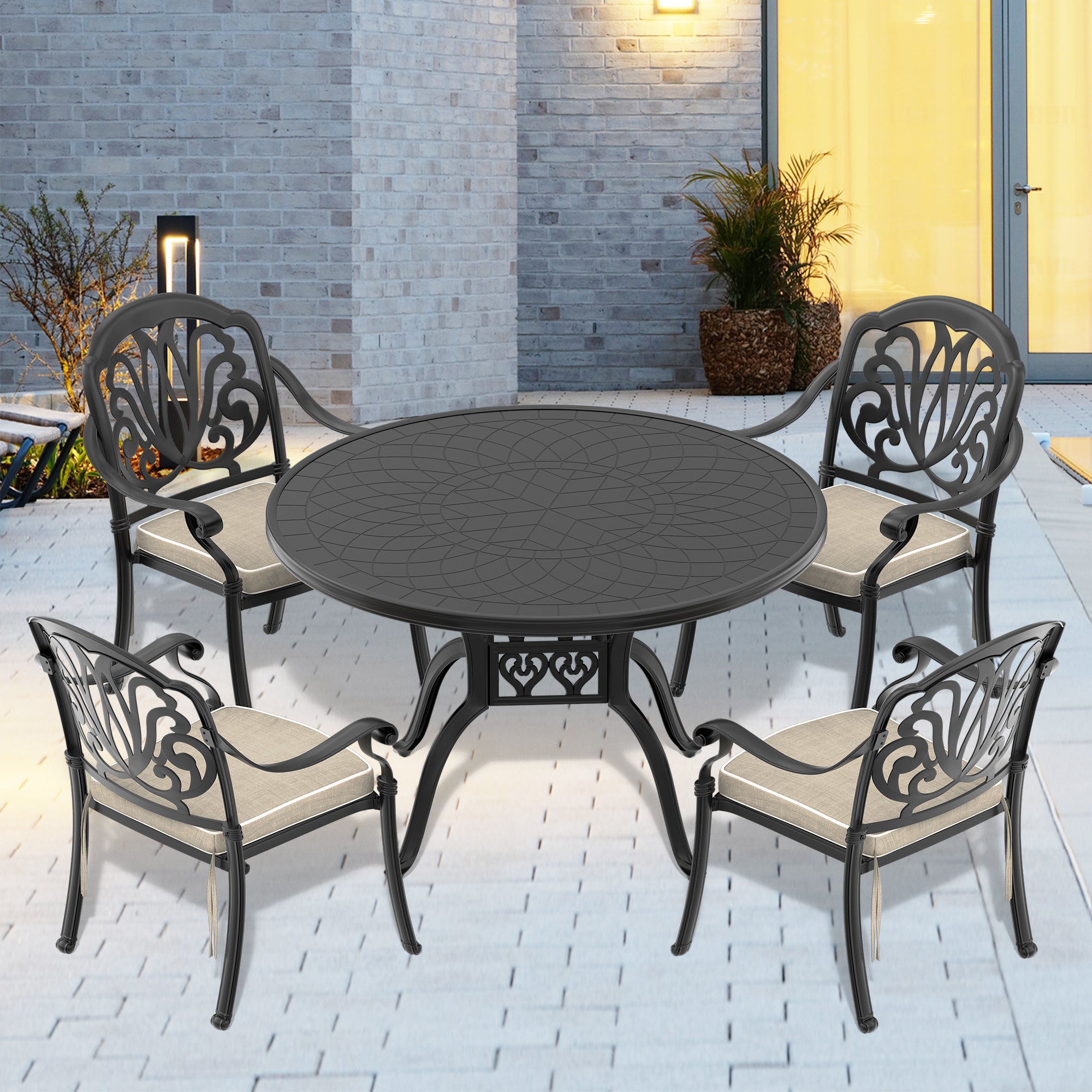 (Cushions In  Random Colors)5-Piece Set Of Cast Aluminum Patio Furniture With  Cushions--1