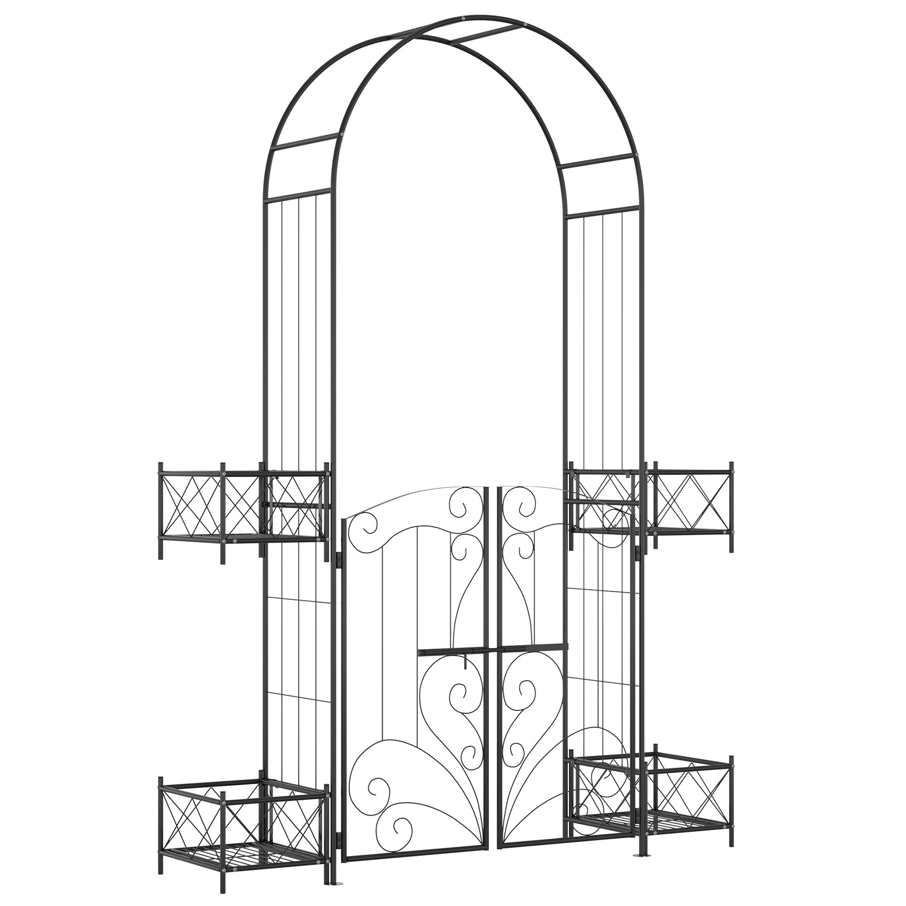 Outsunny 7' Garden Arch Arbor, Metal Arch Trellis with Gate, Garden Archway for Climbing Vines, Wedding Ceremony Decoration, Black--1