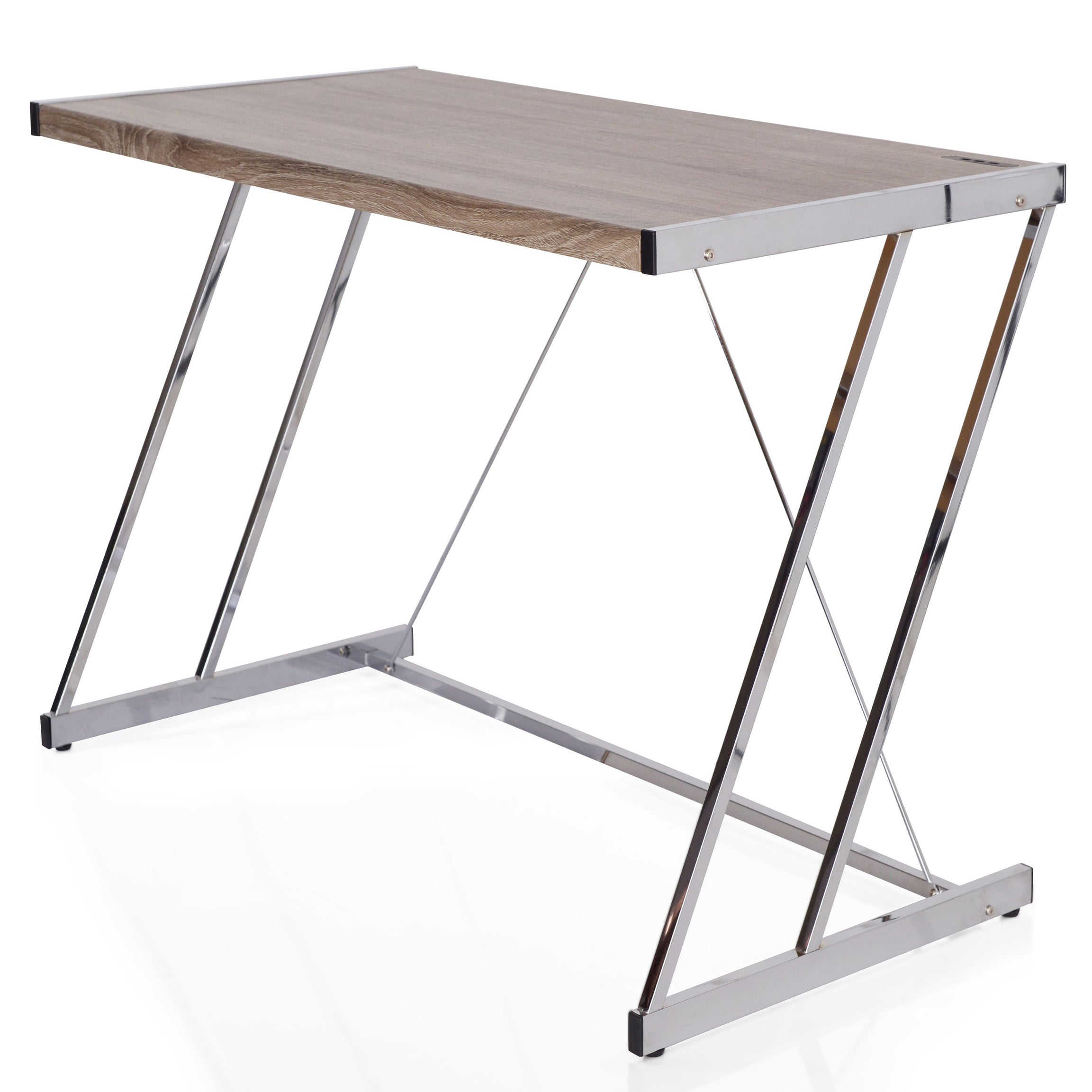 Weathered Oak and Chrome Writing Desk with USB Ports--1