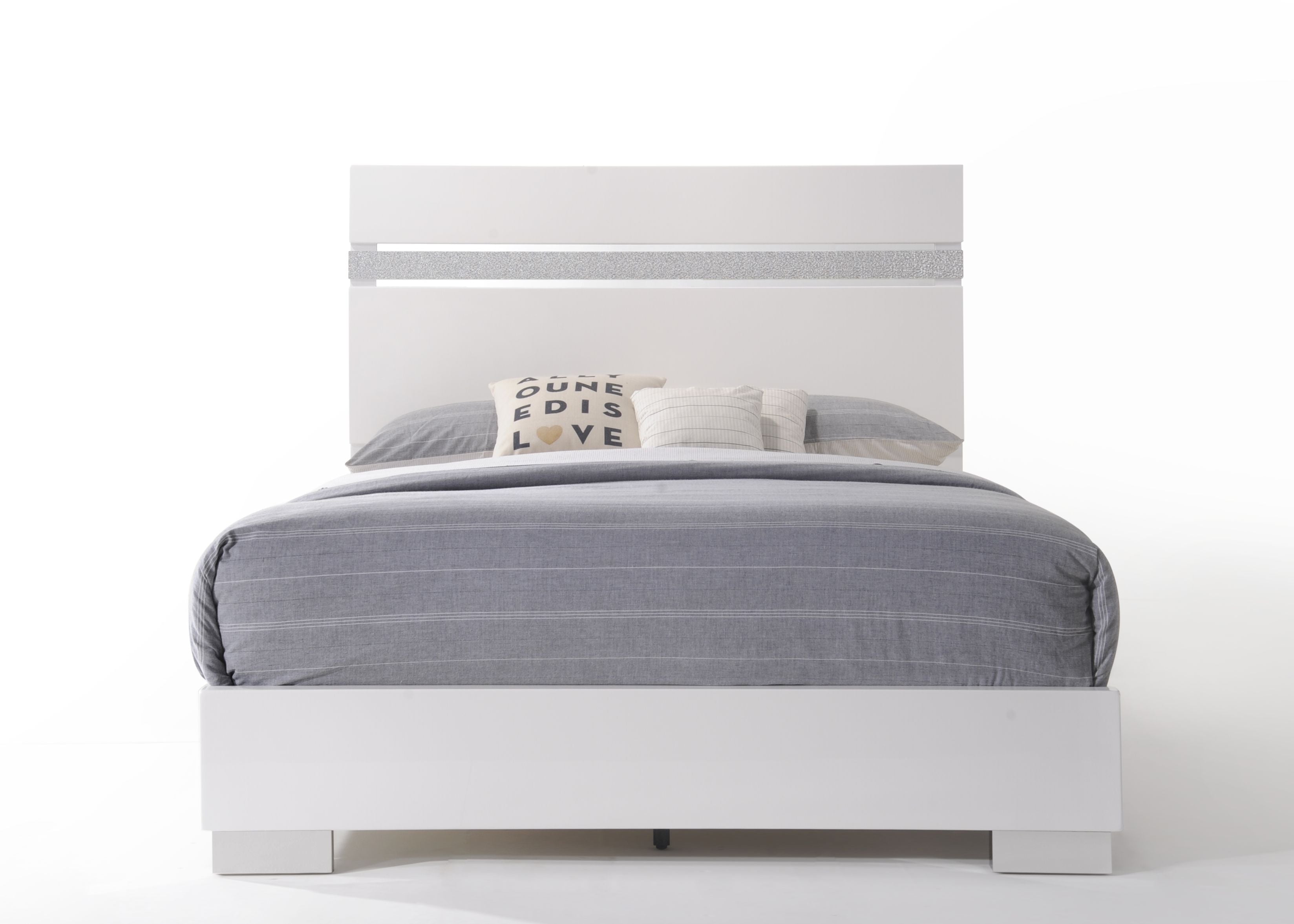 White High Gloss Queen Bed--1