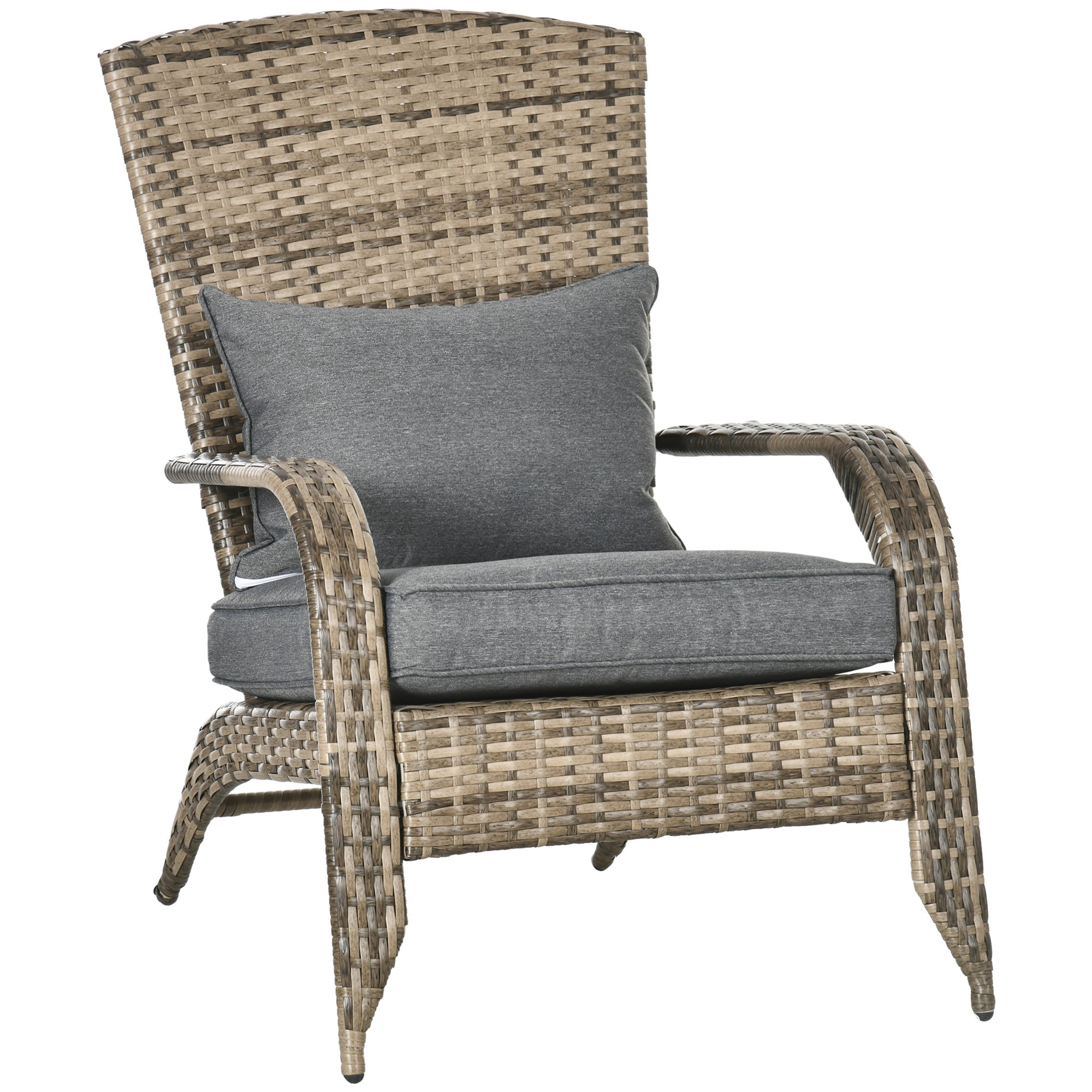 Outsunny Patio Wicker Adirondack Chair, Outdoor All-Weather Rattan Fire Pit Chair w/ Soft Cushions, Tall Curved Backrest and Comfortable Armrests for Deck or Garden, Charcoal Gray--1