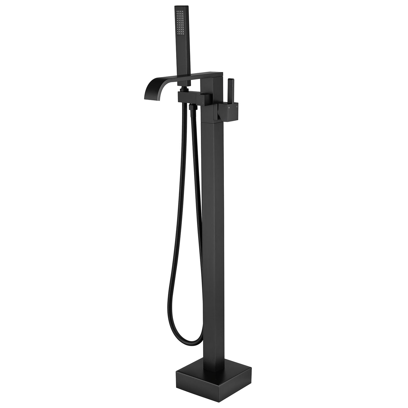 Matte Black Freestanding Bathtub Faucet Waterfall Tub Filler with Handheld Shower--1