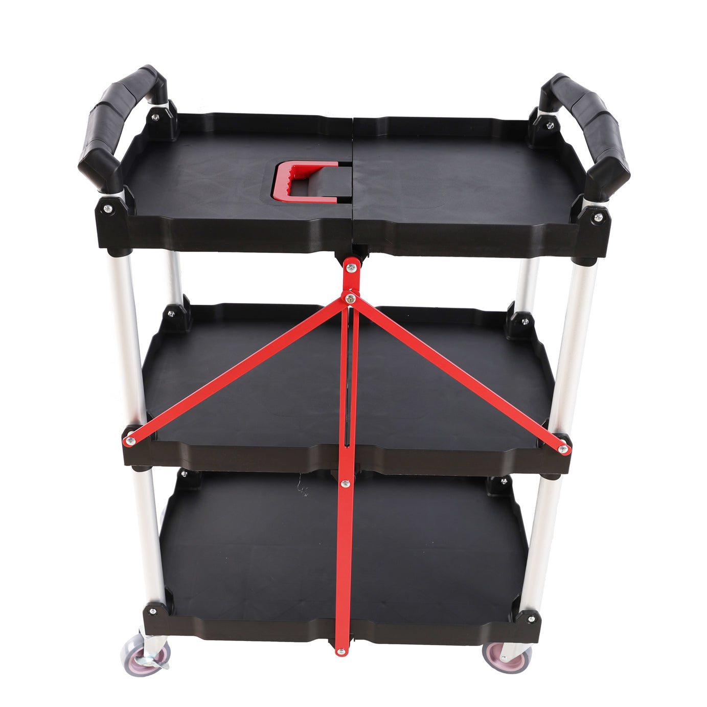 Folding service car with wheels, three-layer practical trolley, folding storage cart, suitable for family, garage, restaurant, hotel, kitchen, warehouse. No assembly required.--1